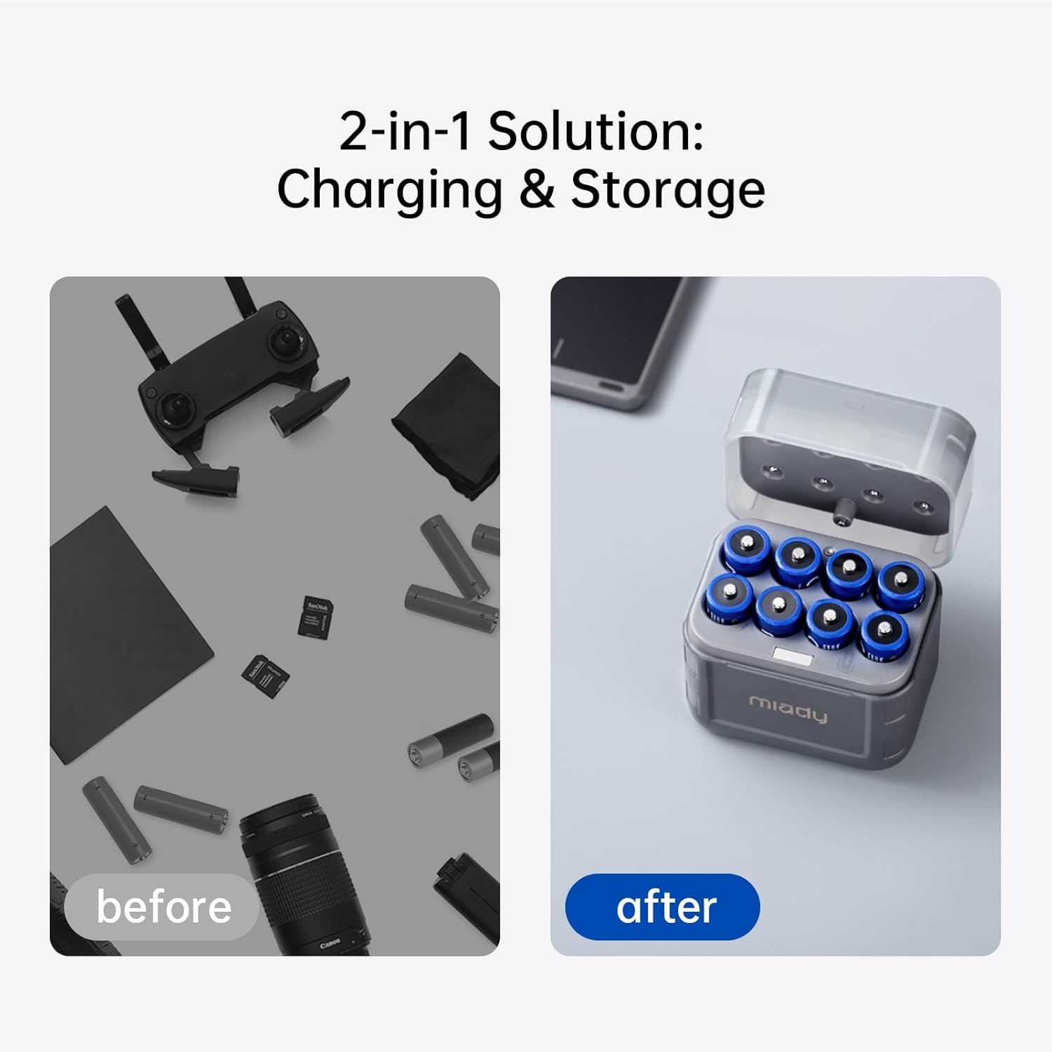 Miady 8 Pack Rechargeable Batteries AA Lithium with Fast Charger, 1.5V 3000Mwh High Capacity Double a Batteries with 2000+ Cycle Times, Low Self Discharge image number 2