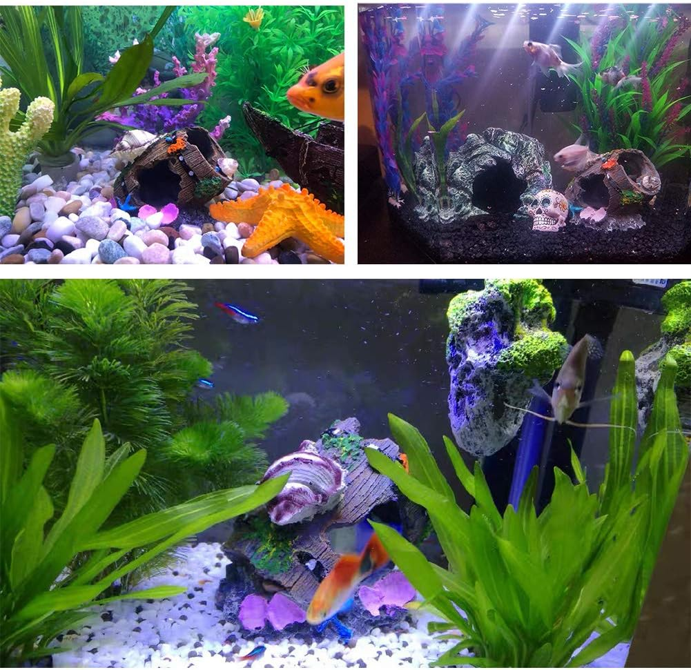 Ulifery Small Cute Barrel Fish Tank Decorations Aquarium Hideaway Cave House with Shell image number 4