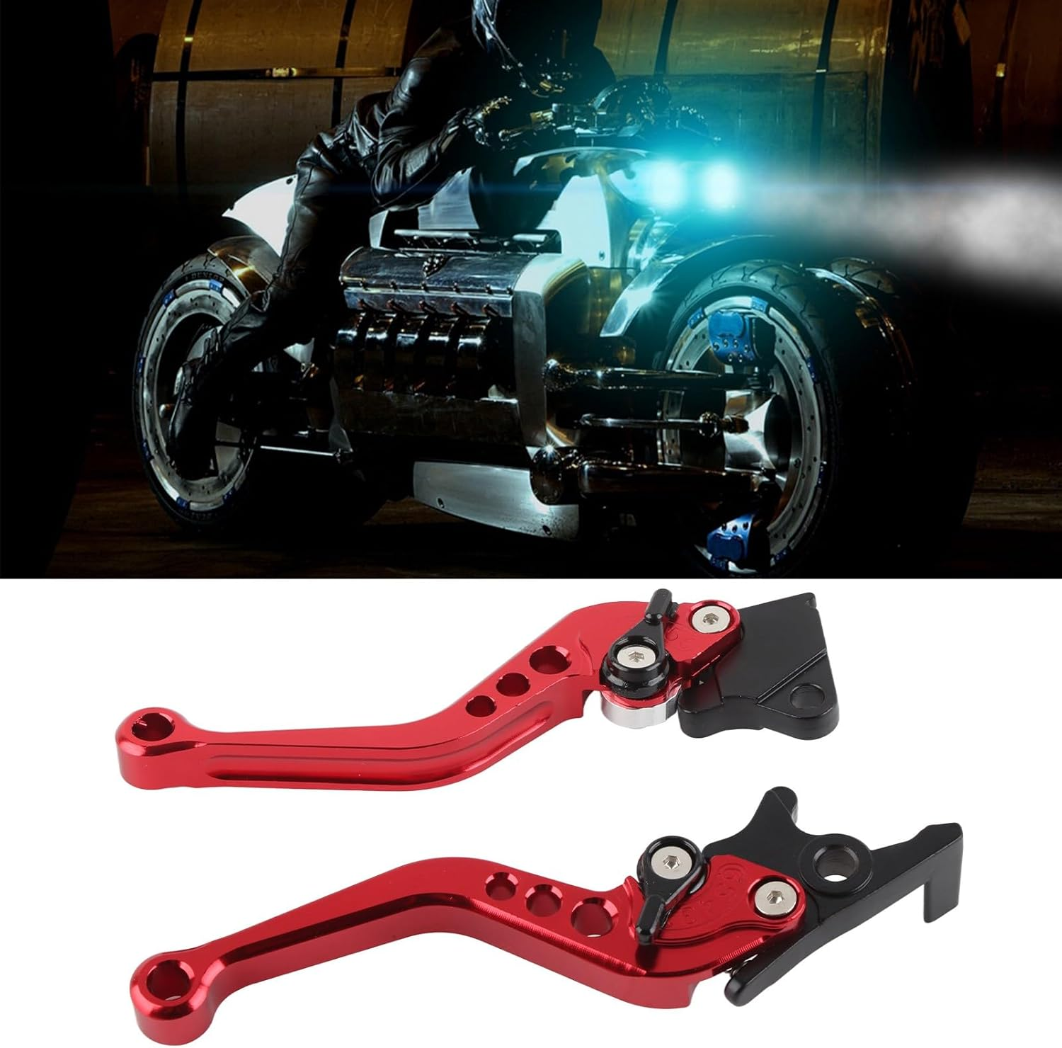 RASTKY Aluminum Brake Lever Handle for Motorcycle - Pair of Red Motorcycle Brake Lever Handle (Silver White)