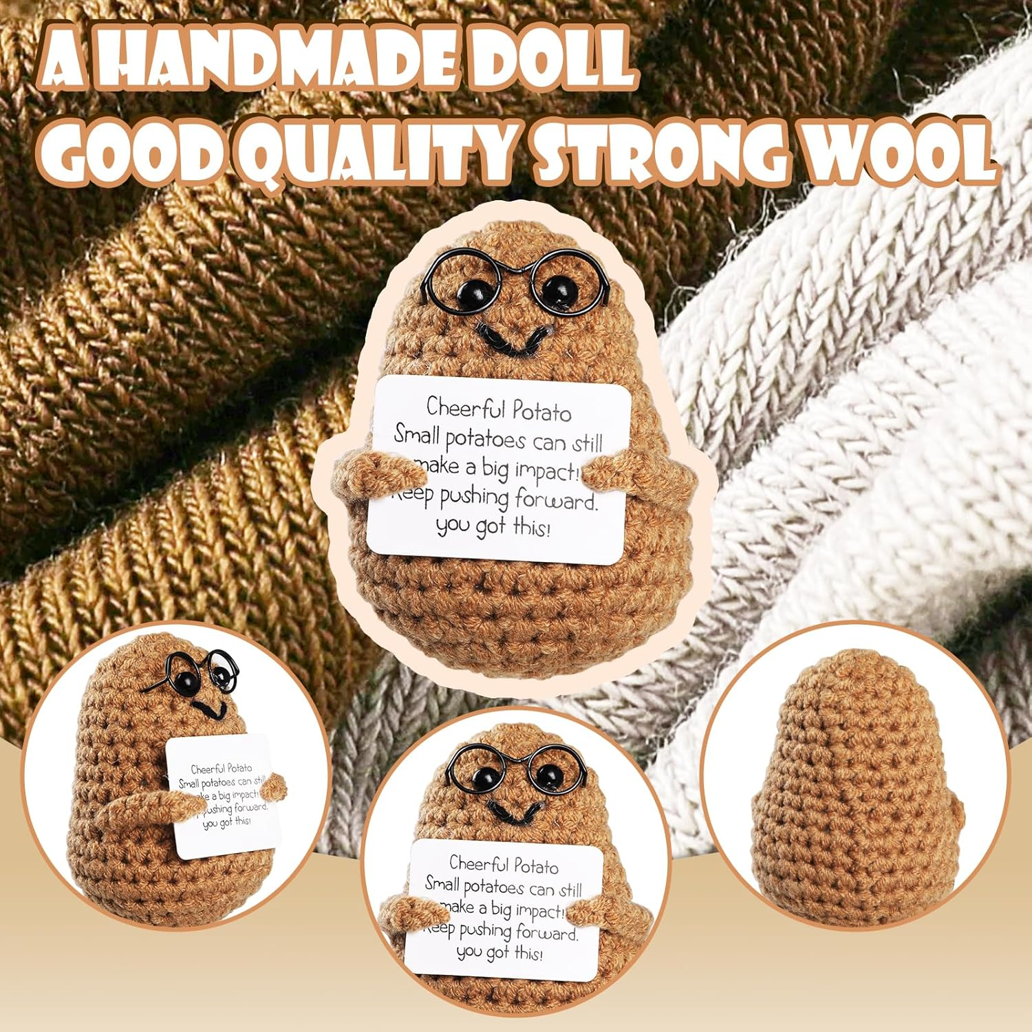 Positive Potato,Geeric Mini Funny Positive Potato+Base Knitted Ornaments Doll Handmade Decoration Positive Card Inspirational Potato Gifts Creative for Christmas New Year School Souvenirs Party Decor