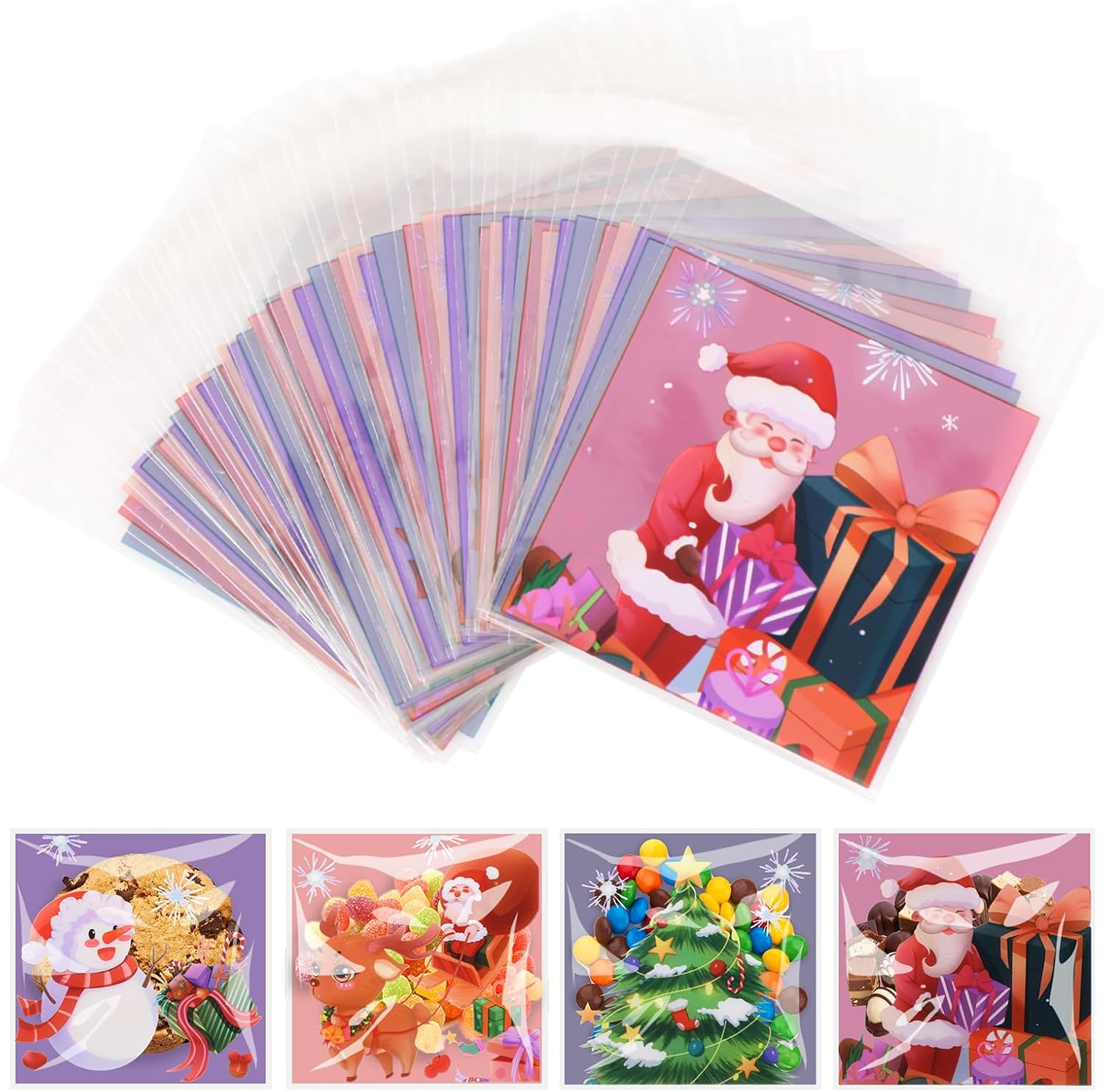 Bigqin 200Pcs Halloween Small Goodie Candy Bags, Self-Adhesive Small Transparent Gift Bags for Filling Cookies Candy Nuts (10X10Cm/3.94X3.9Inch) (Halloween Trick or Treat)