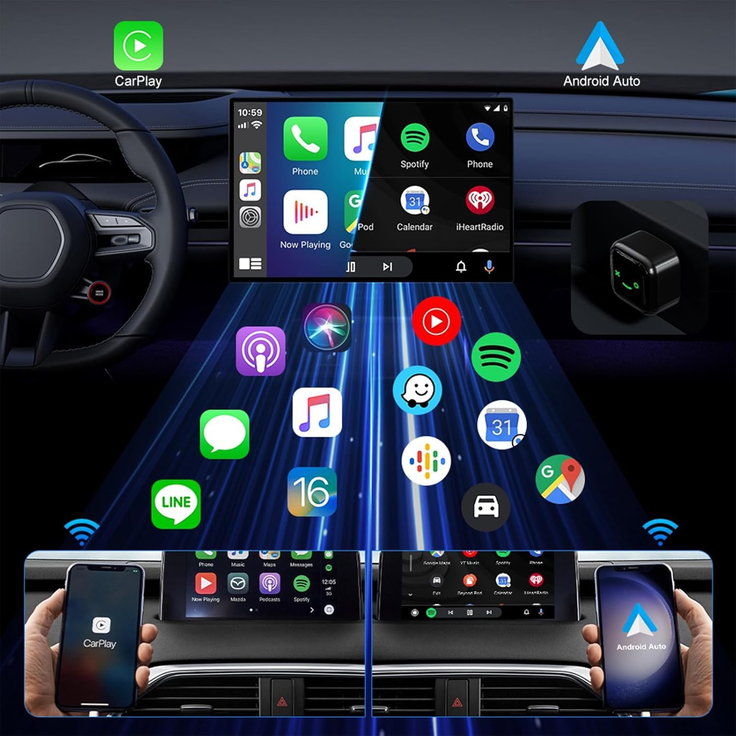 Mini Wireless Carplay & Android Auto Adapter, Upgrade Wired Carplay to Wireless for Cars with Built-In Wired Apple Carplay & Android Auto-Usb-A/C Support, Plug and Play Fast Stable Connection image number 5