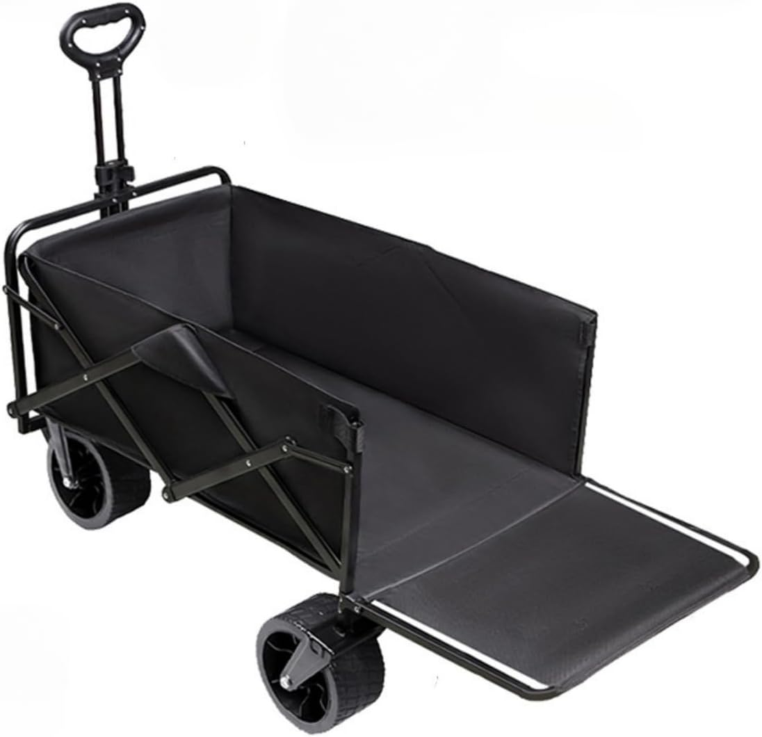 Extra Long Collapsible Foldable Wagon with Big Wheels, Heavy Duty Folding Wagon Portable, Beach Cart Large Capacity, for Shopping, Camping (Black, 120 X 55 X 98 Cm with 7 * 4 Inch Wheels) image number 3