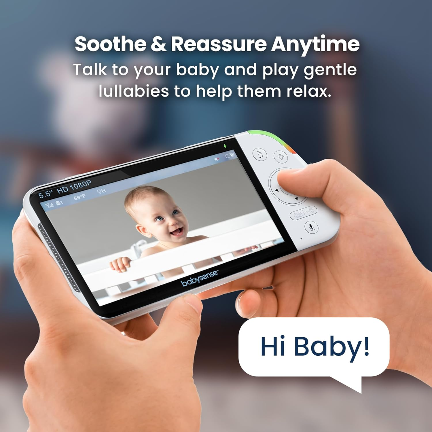 Babysense Full HD Split-Screen Baby Monitor with 2 PTZ Cameras, Two-Way Talk, 6-Color Night Light, 5000Mah Battery, Long Range, 4X Zoom, and Crystal-Clear Audio image number 1