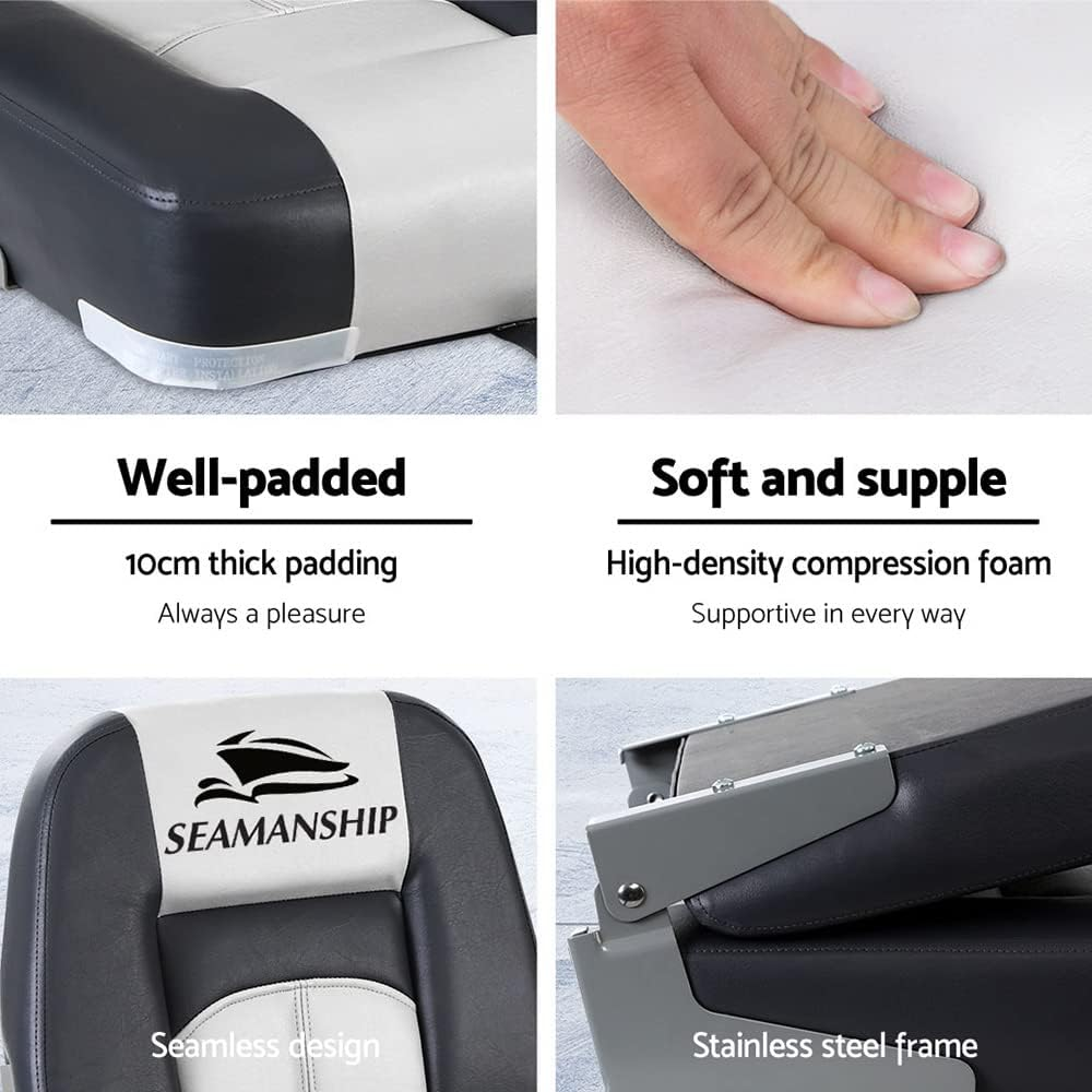 Seamanship Boat Seats, Set of 2 Folding Seat Swivel Chair Floor Chairs Marine Seating Fishing Outdoor Accessories, XL Backrest All Weather Conditions Stainless Steel Grey image number 6