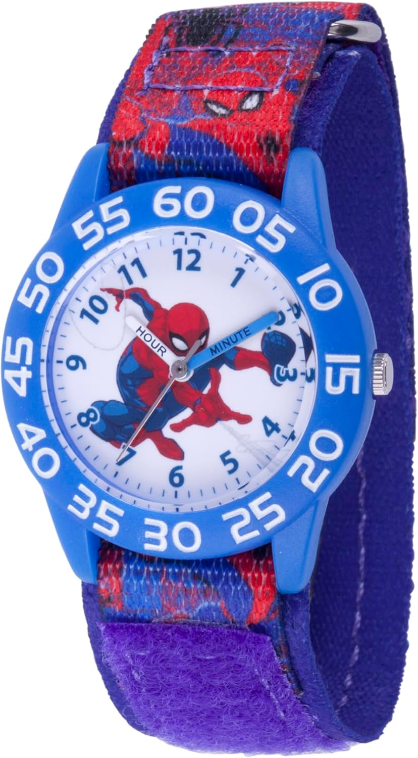 MARVEL Spider-Man Kids' Plastic Time Teacher Analog Quartz Nylon Strap Watch, Blue/Multi, Analog Spider-Man Watch image number 3