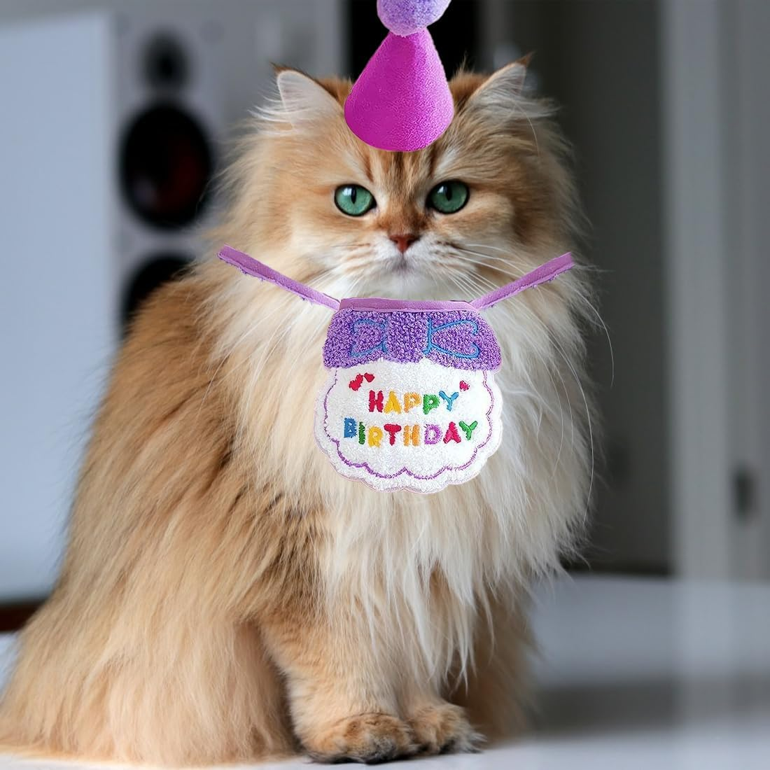2 Pieces Dog Birthday Hat, Pet Cat Dog Happy Birthday Bib, Cat Birthday Decoration, Dog Birthday Set, Pet Costumes Headpiece Accessories (Purple) image number 4