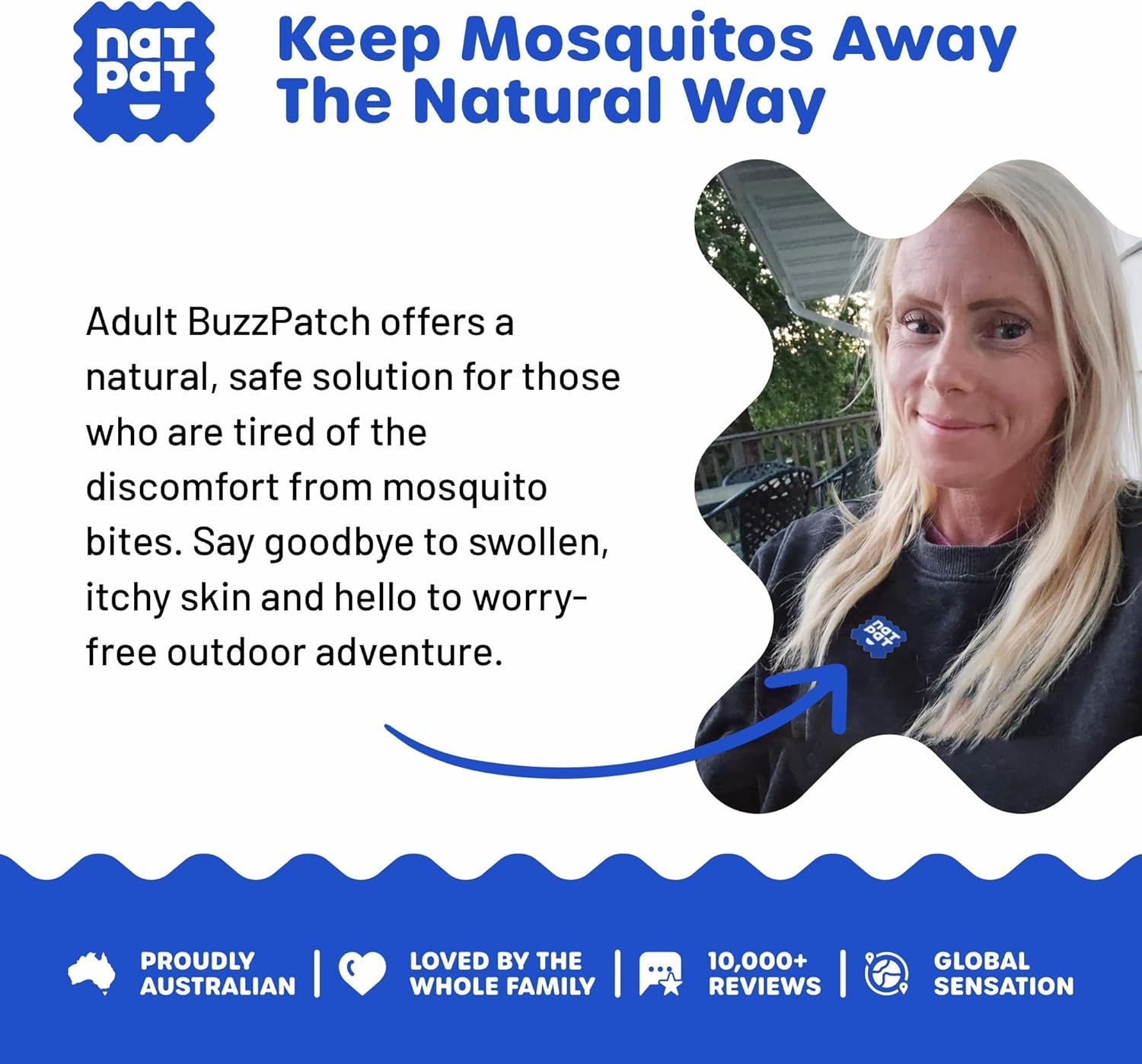 NATPAT Buzzpatch Mosquito Patches for Adults - Plant-Based Mosquito Patches, Non Toxic - the Original All Natural Citronella Essential Oil Insect Patch(40 Pack) image number 5