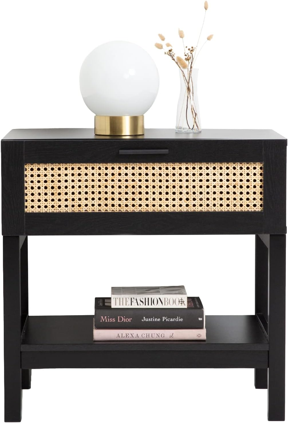 Casa Decor Bedside Table Tulum Rattan Nightstand Storage Cabinet with Drawer, Black image number 3