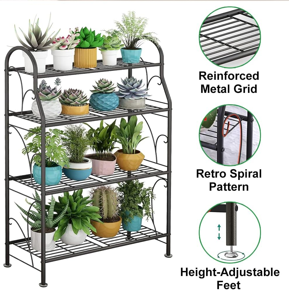 Delsol Metal Plant Stand Rack, Indoor Outdoor Plant Display Shelf Flower Pot Holder for Garden Patio Balcony Porch Corner Living Room, Multiple Storage Shelf for Home Use-3 Tier(Dark Grey) image number 3