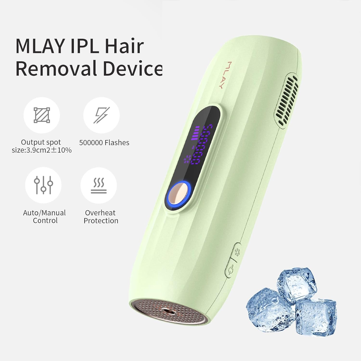 MLAY Ipl Laser Hair Removal, Laser Hair Removal, Hair Removal Device with Ice-Cooling System, Painless IPL Hair Remover, Ipl Hair Removal for Armpits Legs Arms Bikini Line Whole Body, 5 Energy Levels (Green) image number 2