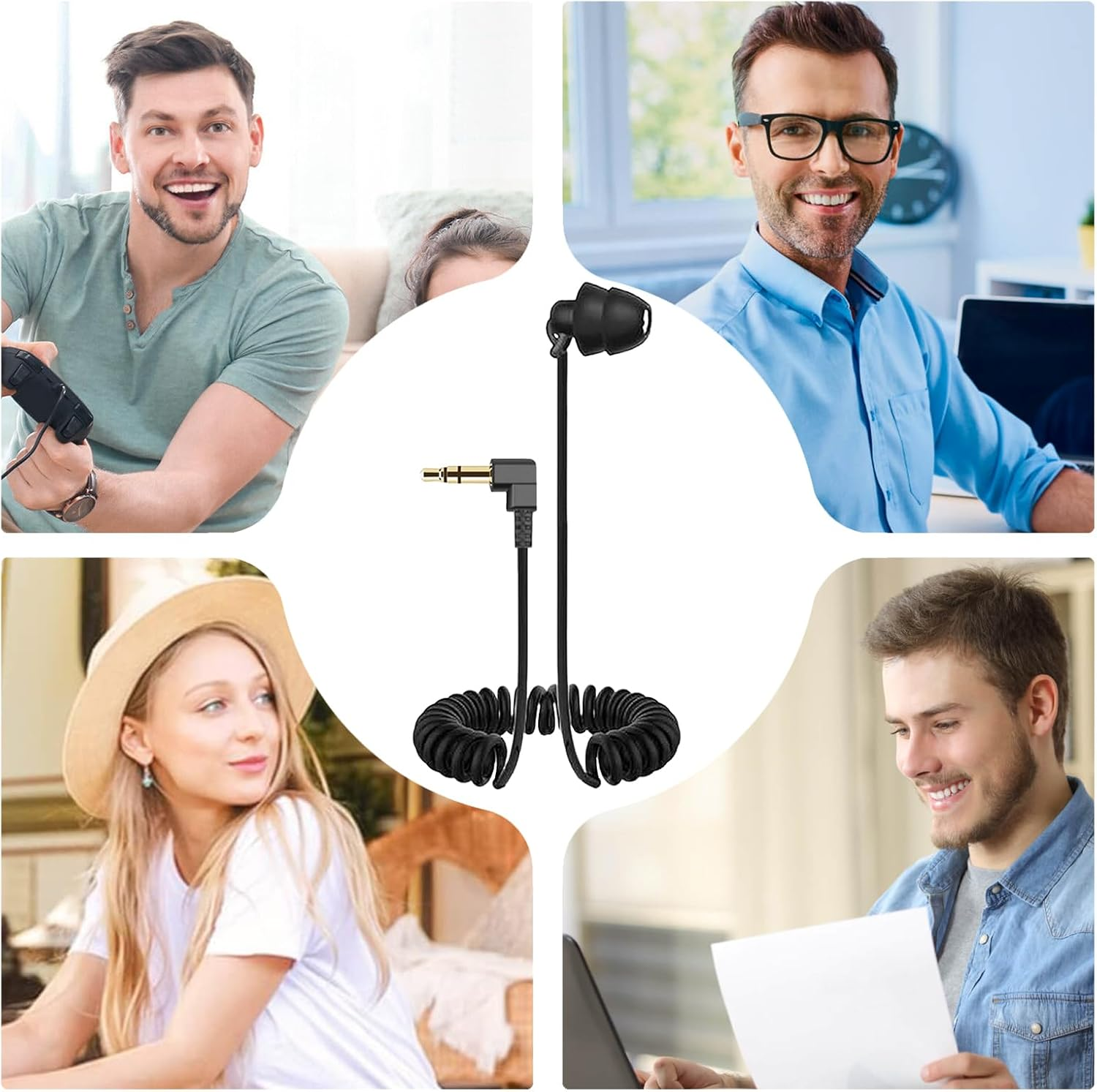 Single Earbud - Mono Headphone, 35Cm Single Side Earbud - Stretchable Spring Wire 3.5Mm In-Ear Earphone, Clear Sound, Noise Reduction, Ideal for Calls, Music and One-Ear Listening - Black