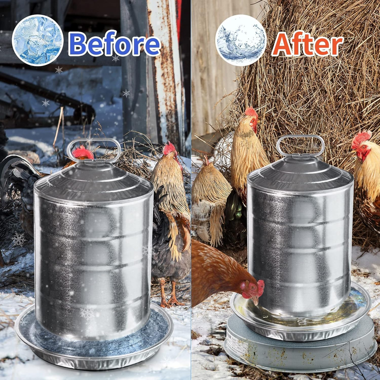 Poultry Drinker Heated Base, Chicken Coop Heaters, Outdoor Pet Cage Warmer, Pet Water Heater for Metal Poultry Founts, Sliver image number 3
