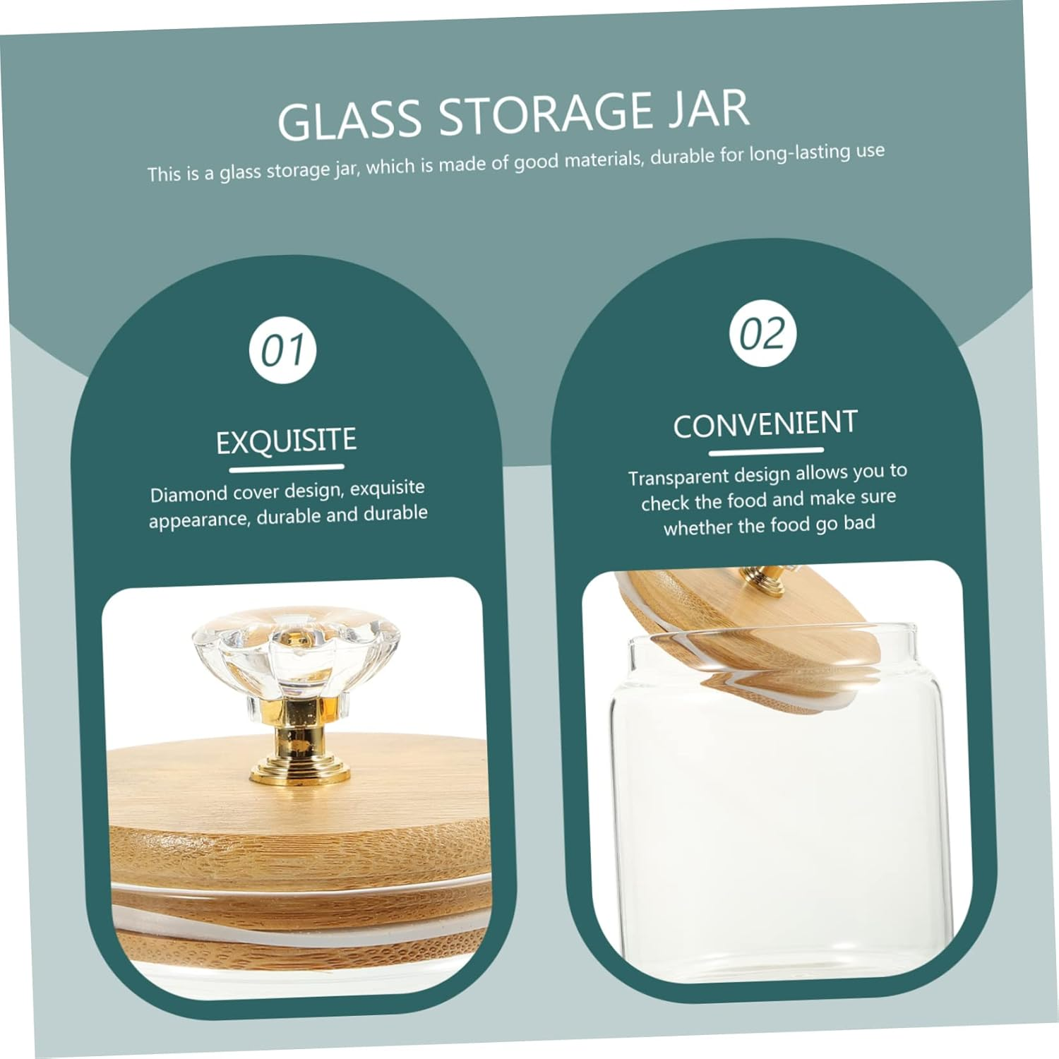 VINTORKY 2Pcs Glass Tea Canisters Loose Tea Canister Multi-Function Container Lid for Kitchen Storage for Dried Fruit and Home Supply image number 1