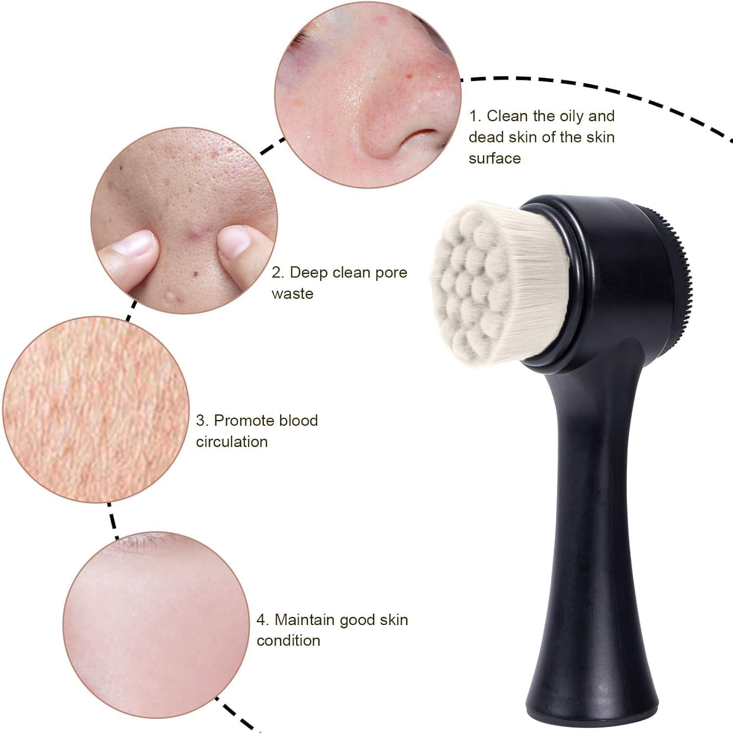 Facial Cleansing Brush 2 in 1, Face Exfoliating Pore Deep Cleansing Brush, Ultra Fine Soft Bristle Dual Face Wash Brush, Silicone Face Scrubber for Skincare (Black, One Size) image number 2