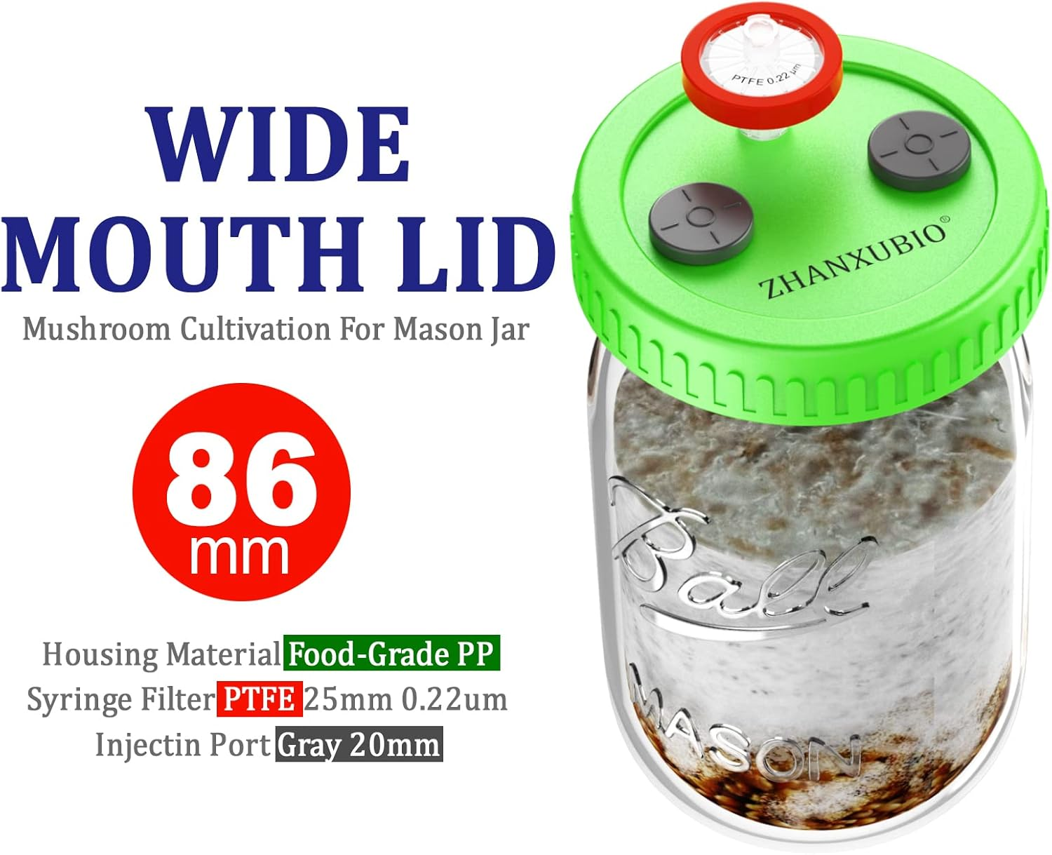 ZHANXUBIO Mushroom Jar Lid, Wide Mouth, Reusable, Green, Polypropylene, 12 Pack image number 2