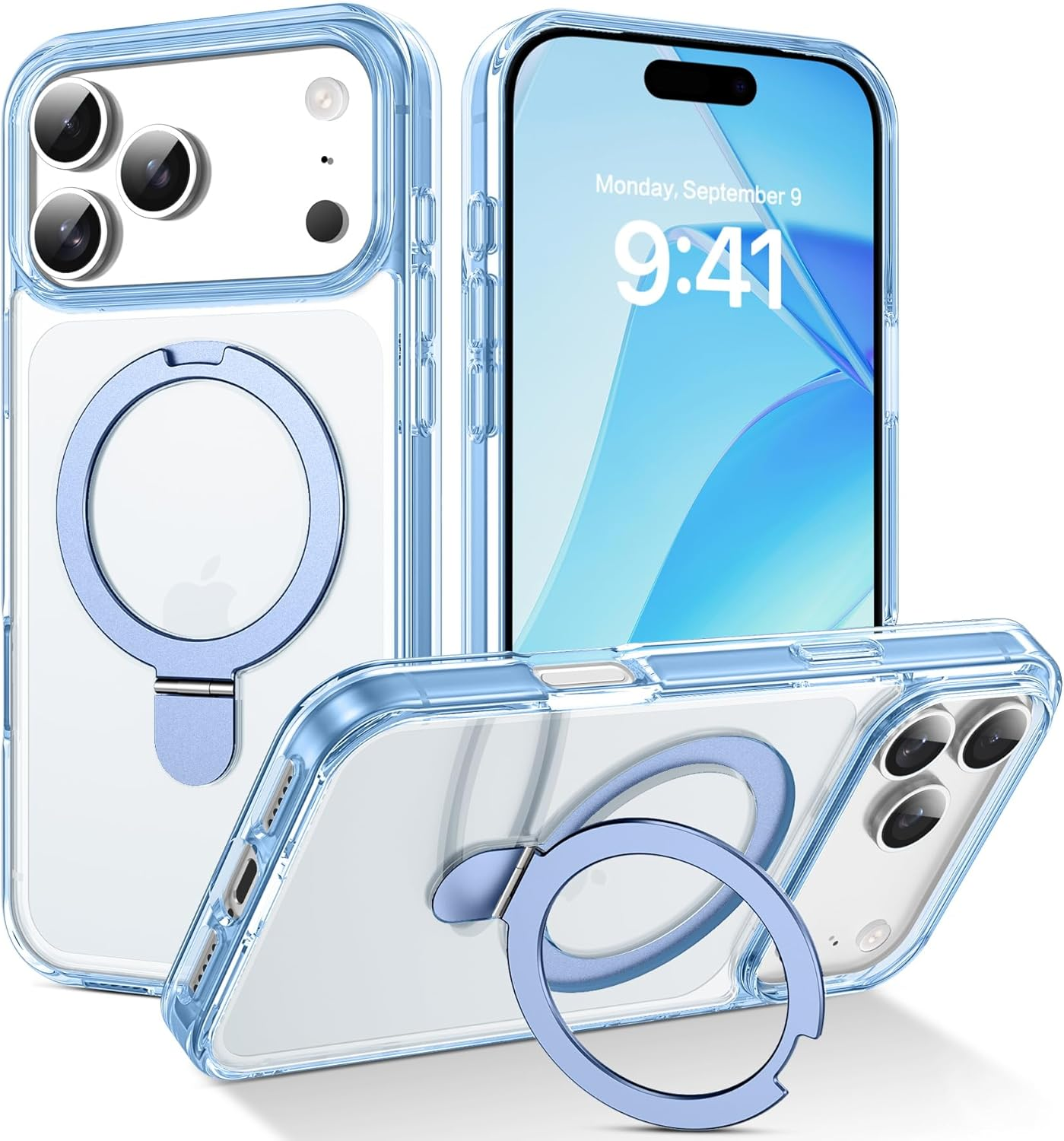 DUEDUE Magnetic Case for Iphone 17 Pro Max 6.9" with 360&deg; Rotatable Ring Stand, [Compatible with Magsafe] Shockproof Slim Fit Thin Phonetransparent Full Protection Cover for Iphone 17 Pro Max, Clear