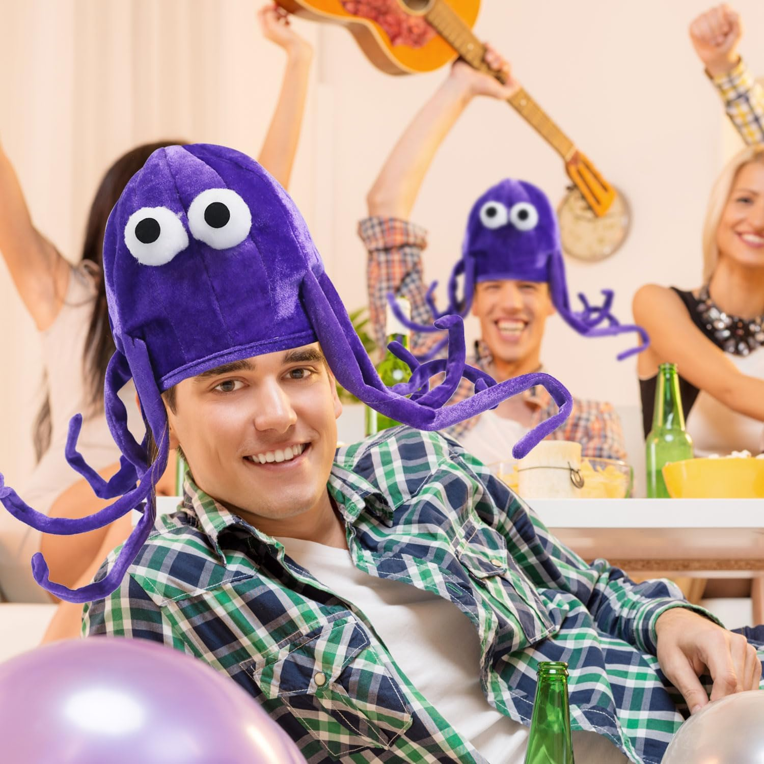 Whimsical Purple Octopus Hat with Bendable Arms - Playful Costume Accessory Cap for Halloween, Cosplay & Festive Parties - Comfortable Fit with Easy-To-Wear Design. image number 1