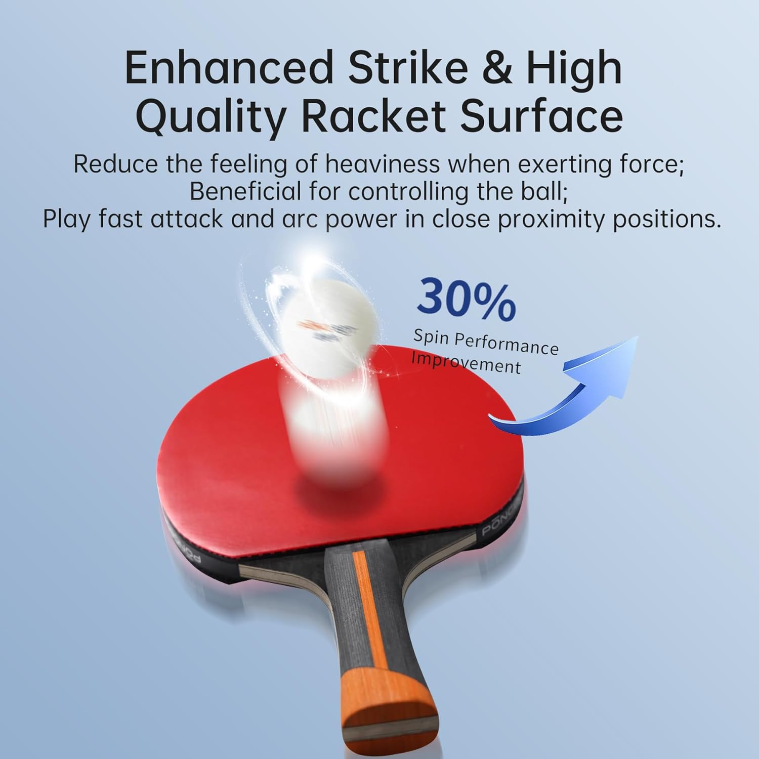 PONGBOT Five-Star Ping Pong Paddle, Professional Level Table Tennis Racket with Hard Case, Carbon Fiber, 7-Ply Blade, Premium Rubber, for Competitive Tournaments and Serious Players image number 3