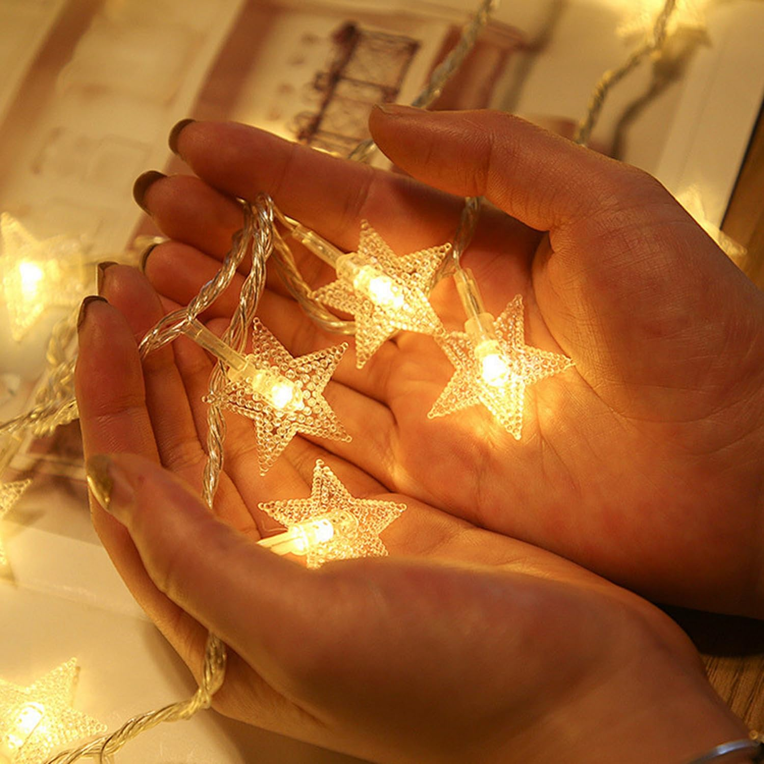 Fairy Lights,10M 80Leds Star String Lights Battery Operated - H HOME-MART Star Fairy String Lights, Waterproof for Indoor Bedroom Tent Loft Bed Patio Party Christmas Lights, Warm White image number 2