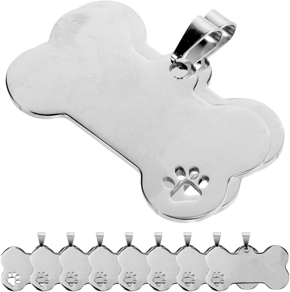 Kisangel 10Pcs Stainless Steel Dog Tags, Blank Bone Shape ID Tags for Pet Collars Lightweight Design image number 5