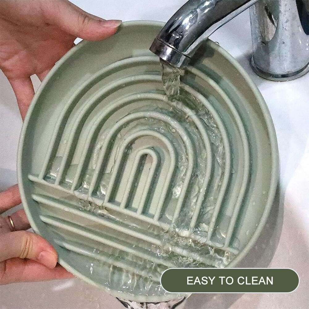 Hwtcjx anti Sling Bowl for Dogs and Cats, Slow Feeder, Lick Mat Dog with Large Suction Cup, Cat Licking Mat for Wet Food and Dry Food, with Cleaning Brush (Green) image number 2