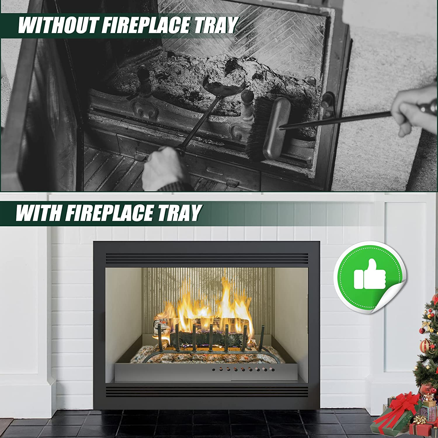 Flehomo Adjustable Fireplace Tray, 13 Inch Front to Back with Adjustable Length Galvanized Steel Ember Holder with Powder Coating, Expandable Ash Pan for Ash Collection, Black Color, Rectangle