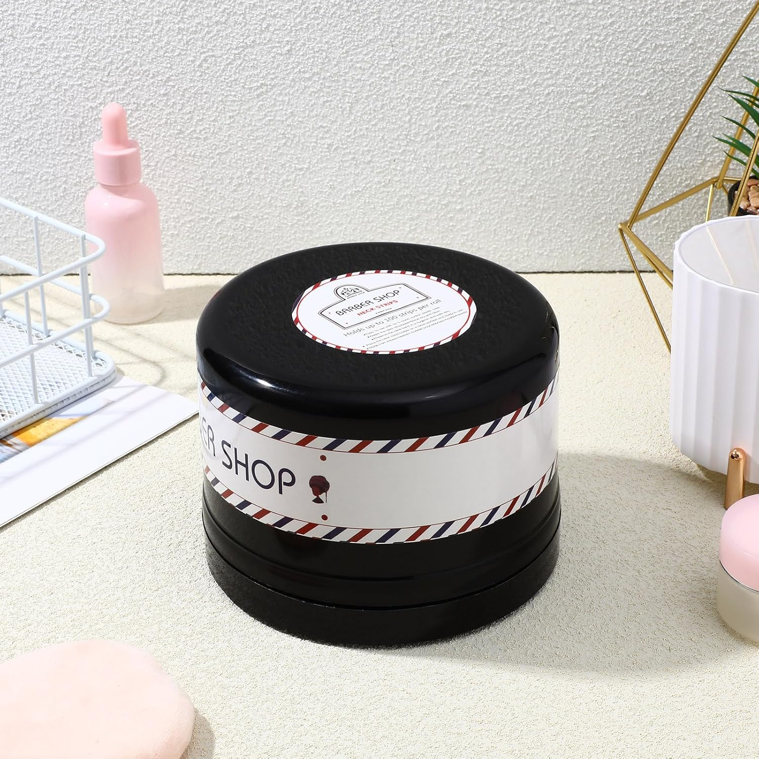 Uonlytech Neck Strips Dispenser, Neck Roll Paper Box Paper Barber Neck Strips Holder Neck Cover Paper Container with Suction Cup Base for Salon Haircut image number 1