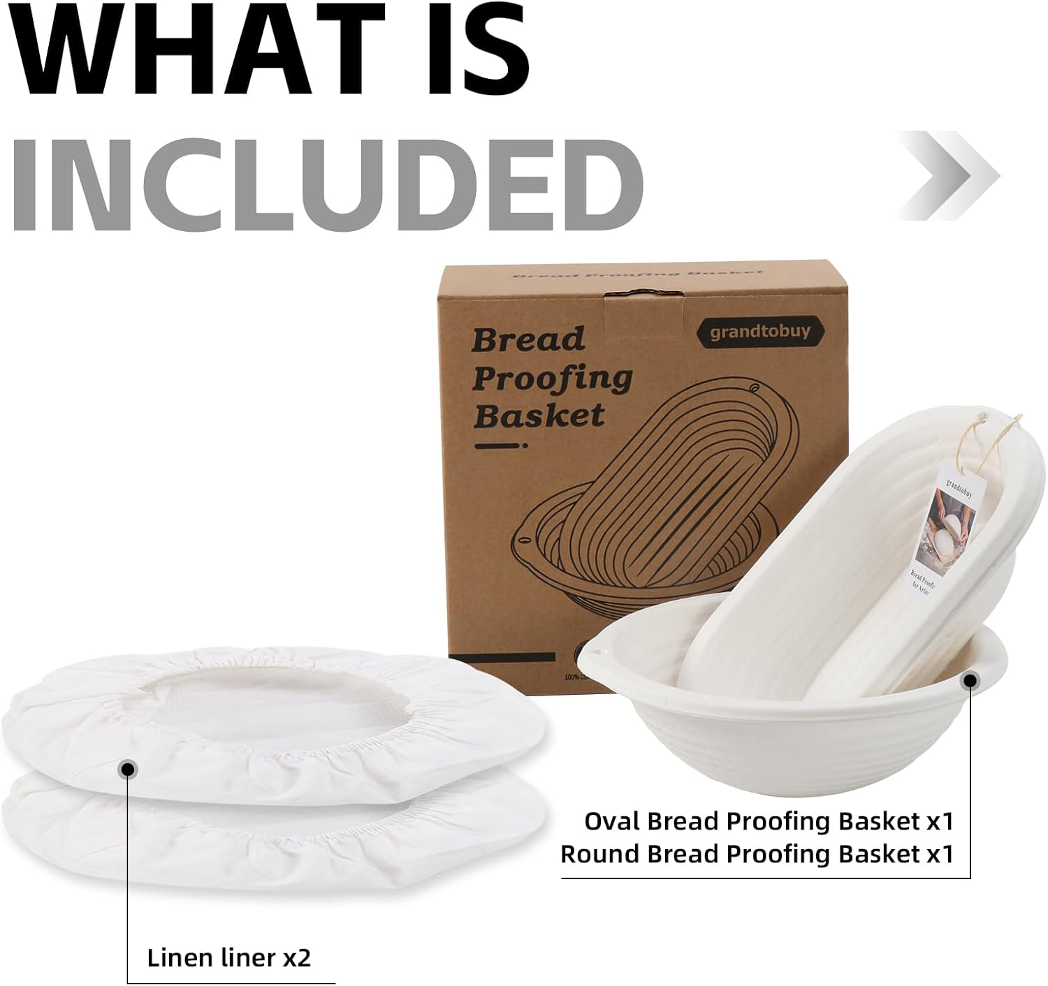 Sourdough Banneton Pulp Bread Proofing Basket with Linen Liner 10Inch round and 11Inch Oval Set 2 for Homemade Artisan Bread Baking Supply image number 2