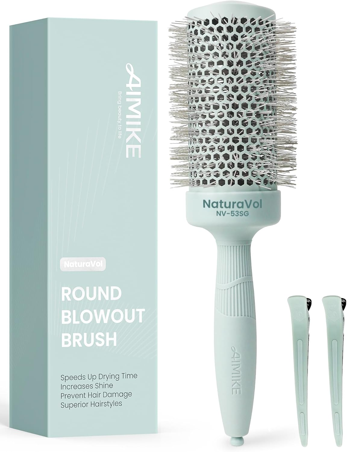 AIMIKE Naturavol round Brush for Blow Out, Large round Hair Brush with Nano Thermal Ceramic Tech, for Fine Hair-Friendly Blow Drying & Styling at Home, Maximum Volume Shine-2.1" Barrel, 3" W/Bristle