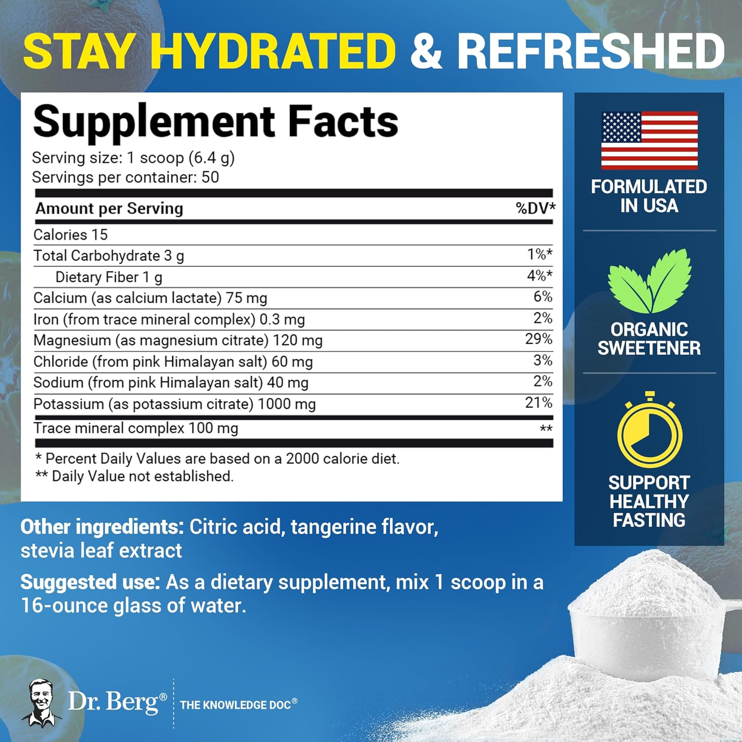 DR. BERG NUTRITIONALS Original Keto Electrolytes Powder (50 Servings) - Zero Artificial Ingredients - Sugar Free Electrolyte Powder - No Maltodextrin - Hydration Powder - Tangerine 1 image number 1