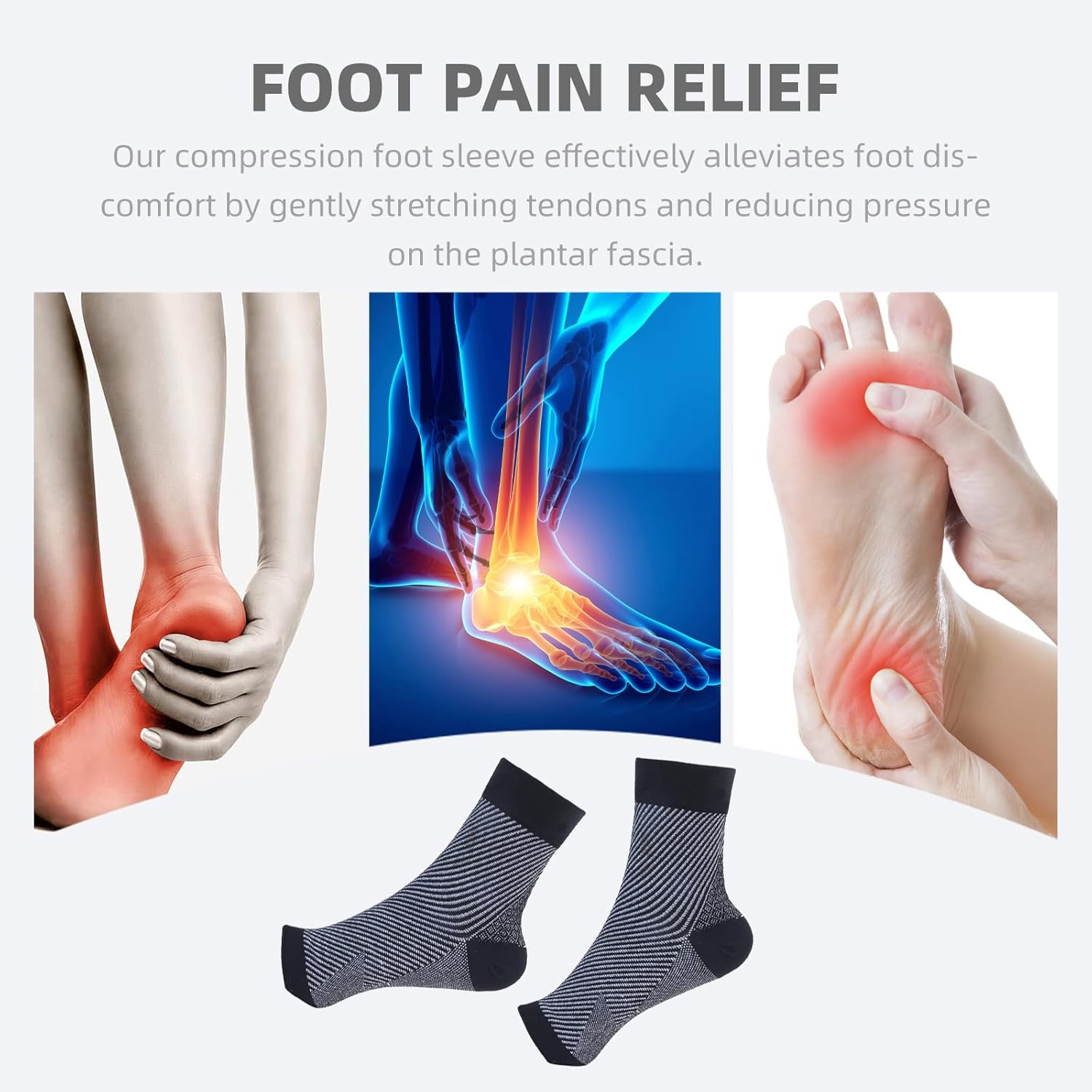 Compression Socks for Plantar Fasciitis, Achilles Tendonitis Relief - Ankle Support Brace Sleeve for Heel Spurs, Foot Swelling & Fatigue, Open Toe Compression Socks Women & Men (1 Pair) image number 2