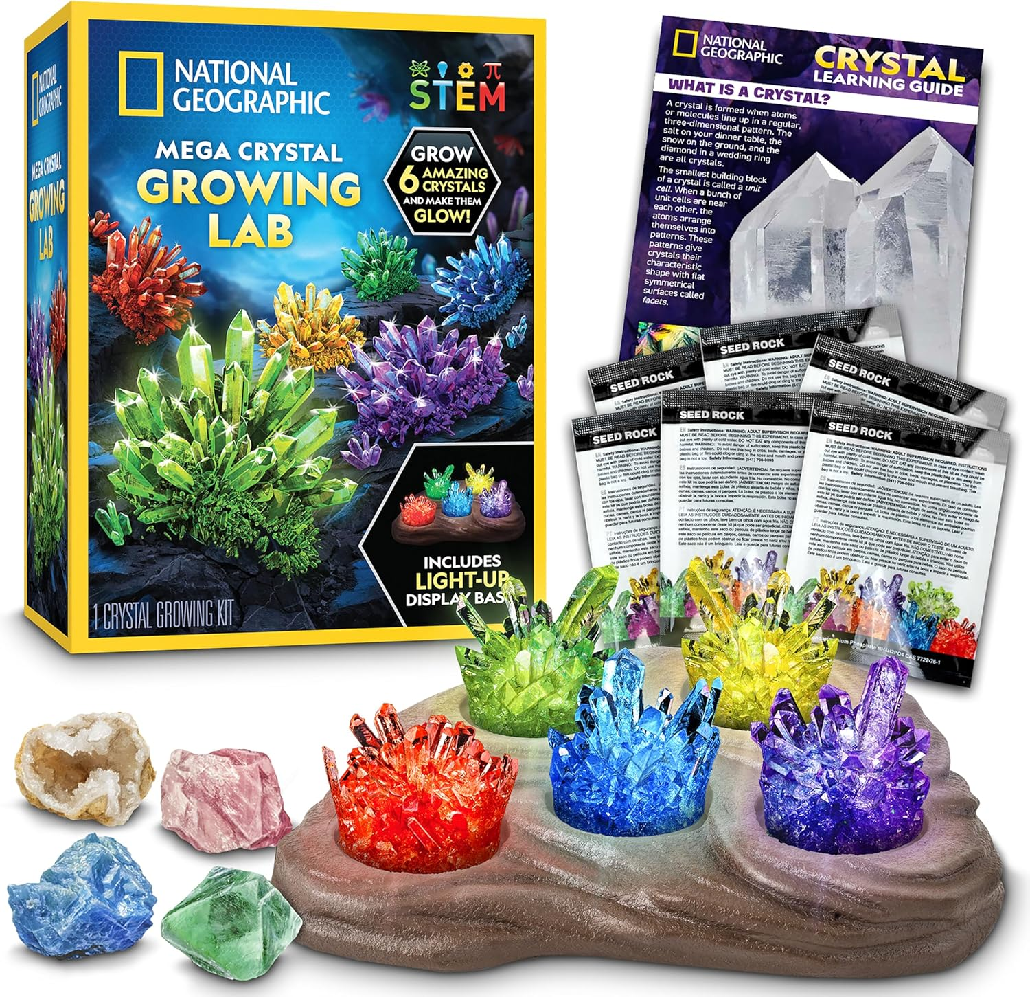 National Geographic Mega Crystal Growing Kit for Kids- Grow 6 Crystals with Light-Up Stand, Science Gifts for Kids 8-12, Crystal Making Experiment, Science Kit for Girls and Boys image number 4