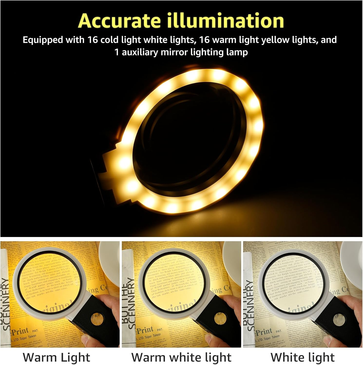 Magnifying Glass with Light and Stand 10X 25X Foldable Magnifier USB Handheld and Standing Illuminated Magnifier Reading Lighted Magnifying Glass for Reading(Black,1) image number 5