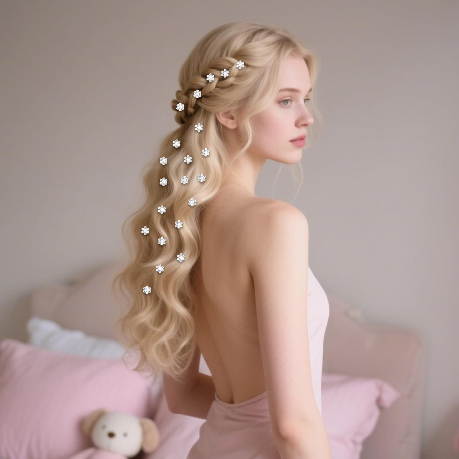 Bumlofa Pearl Hair Clip Flower Set: 20 Small Hair Clips - Ideal for Braids, Bride & Ladies, Perfect for Hairstyle Decor & Special Occasions image number 1