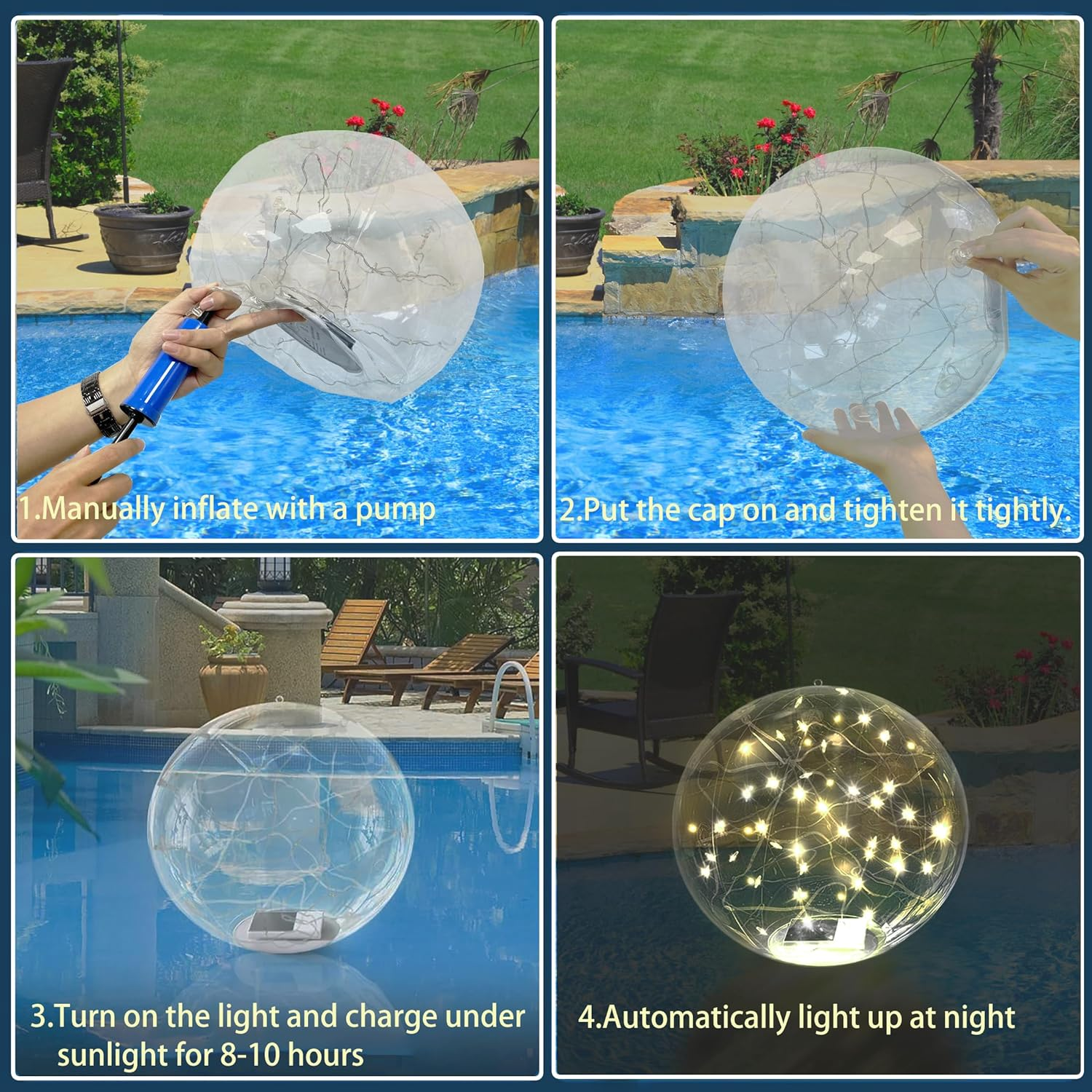 SATXTREM 14 Inch Solar Floating Pool Lights,Glow in the Dark 3000K Warm White Solar Powered Pool Lights That Float,Waterproof Led,Floating Ball Lights for Pool image number 3