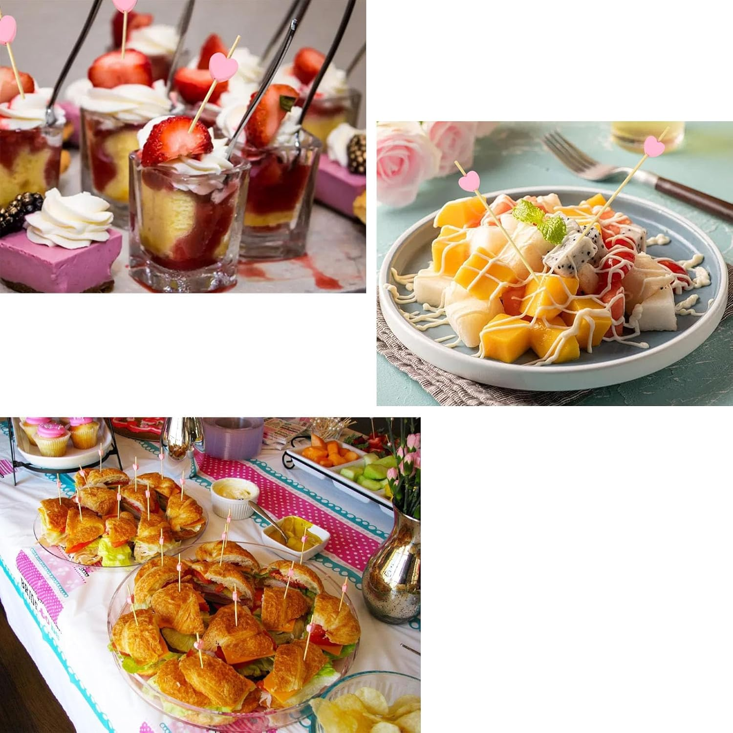 200Pcs Fruit Toothpicks, Heart-Shaped Bamboo Toothpicks (Pink), Natural Cocktail Picks for Appetizers, Fruit, Cake, BBQ, Sandwiches image number 4