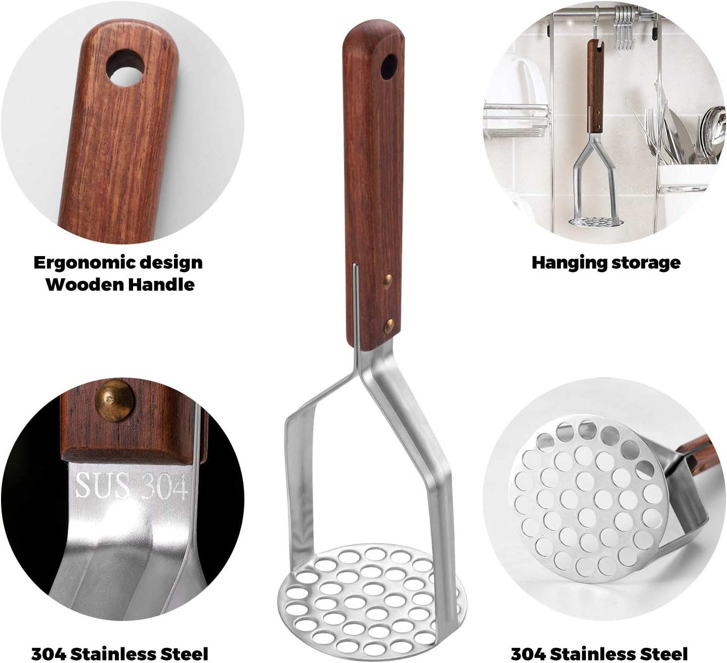 Tmflexe UPGRADED Potato Masher Stainless Steel Heavy Duty Strong Anti-Slip Handle Not Easy to Bent Easy to Use Sturdy Construction image number 6