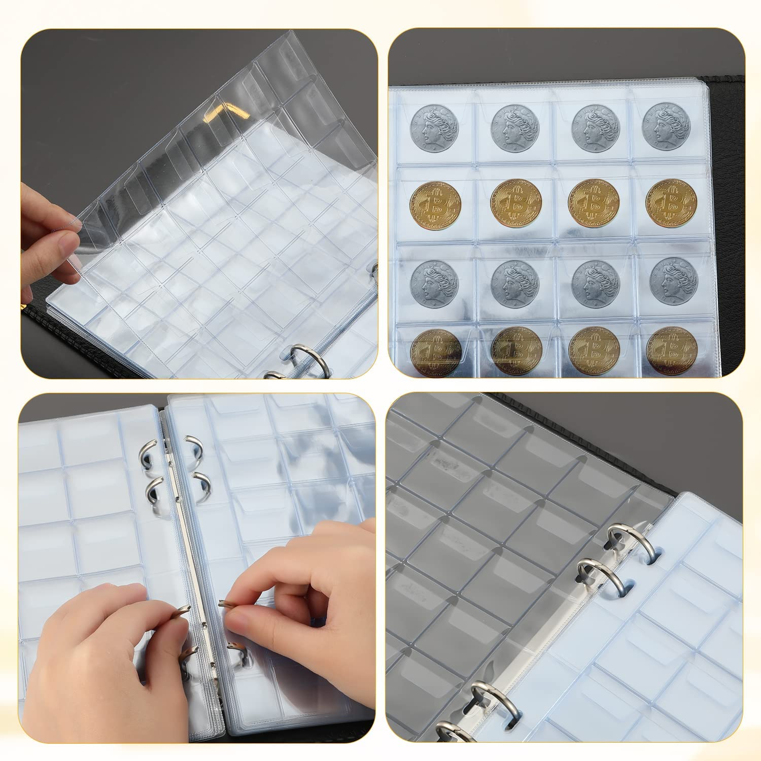 20 Pages/360 Pockets Coin Collection Book, 3X3Cm&4X4Cm Coin Collecting Holder Album with Leather Cover, Durable Coin Collection Binder Penny Coin Book for Collectors, All Coins (Black) image number 2