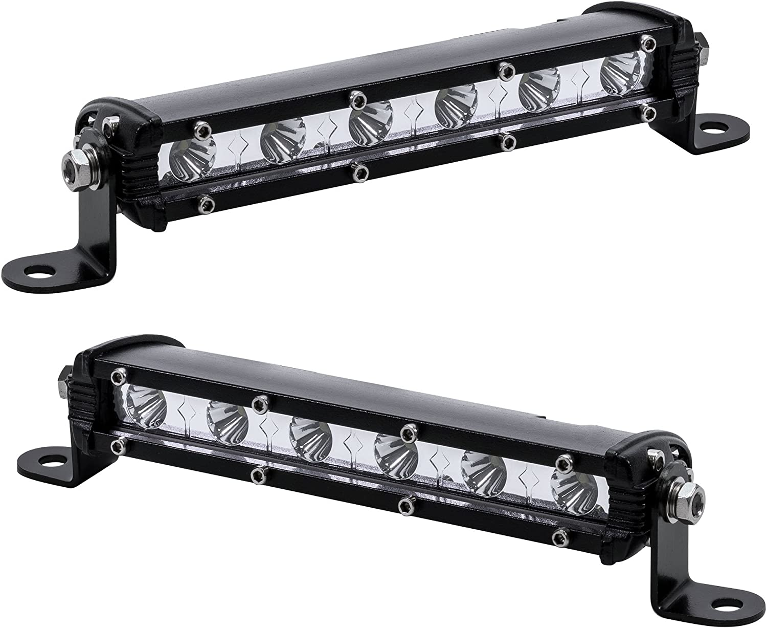 True Mods 2Pc 7" Ultra-Slim Single Row off Road LED Light Bar [1530Lm] [18W] [IP68 Waterproof] [12V - 24V] Fog/Driving/Work Lights for Trucks ATV Cars - 60 Degrees Flood Light