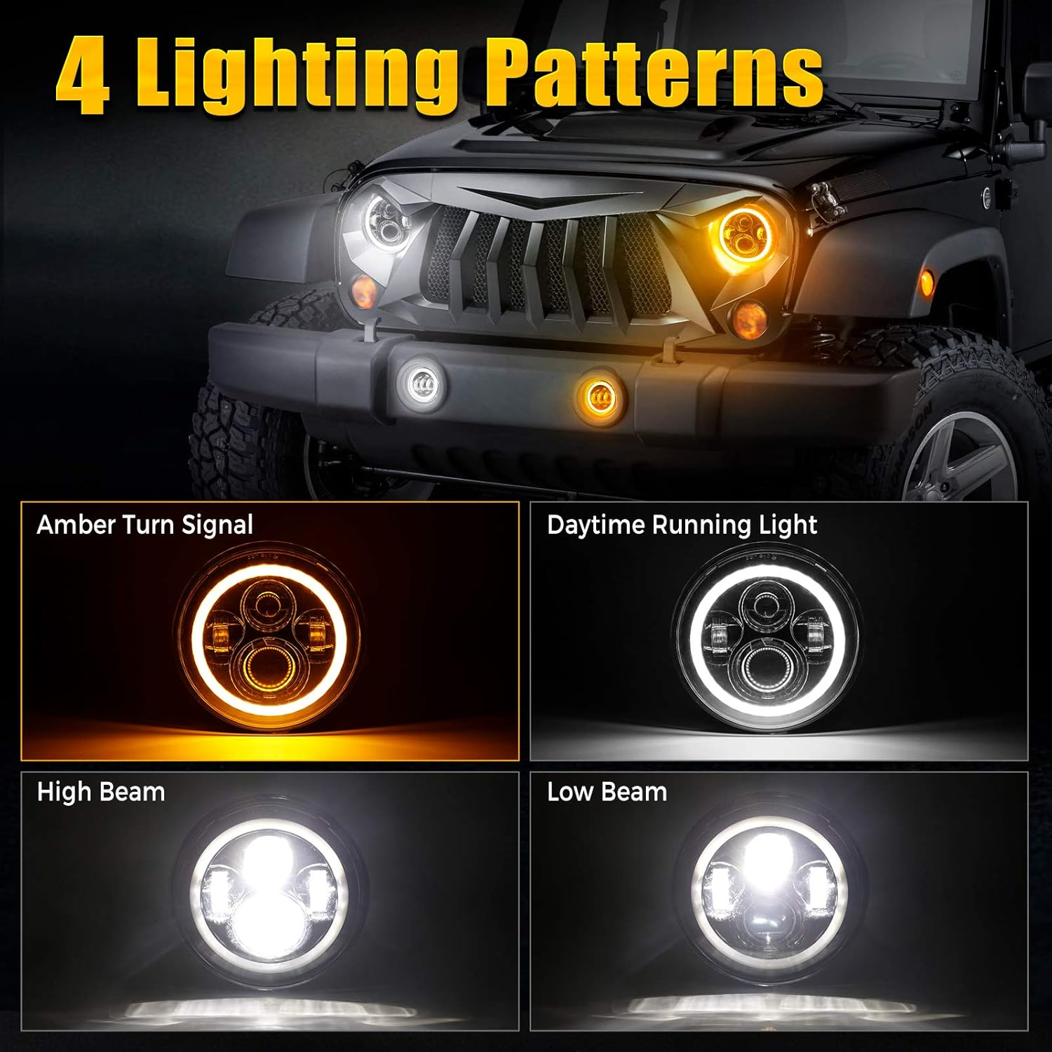 SUPAREE 7 Inch LED Headlight and 4 Inch Fog Light Turn Signal DRL and Hi/Lo Beam Fit for 1997-2018 Jeep Wrangler JK LJ TJ CJ Sahara Sport Rubicon H1 H2 image number 2