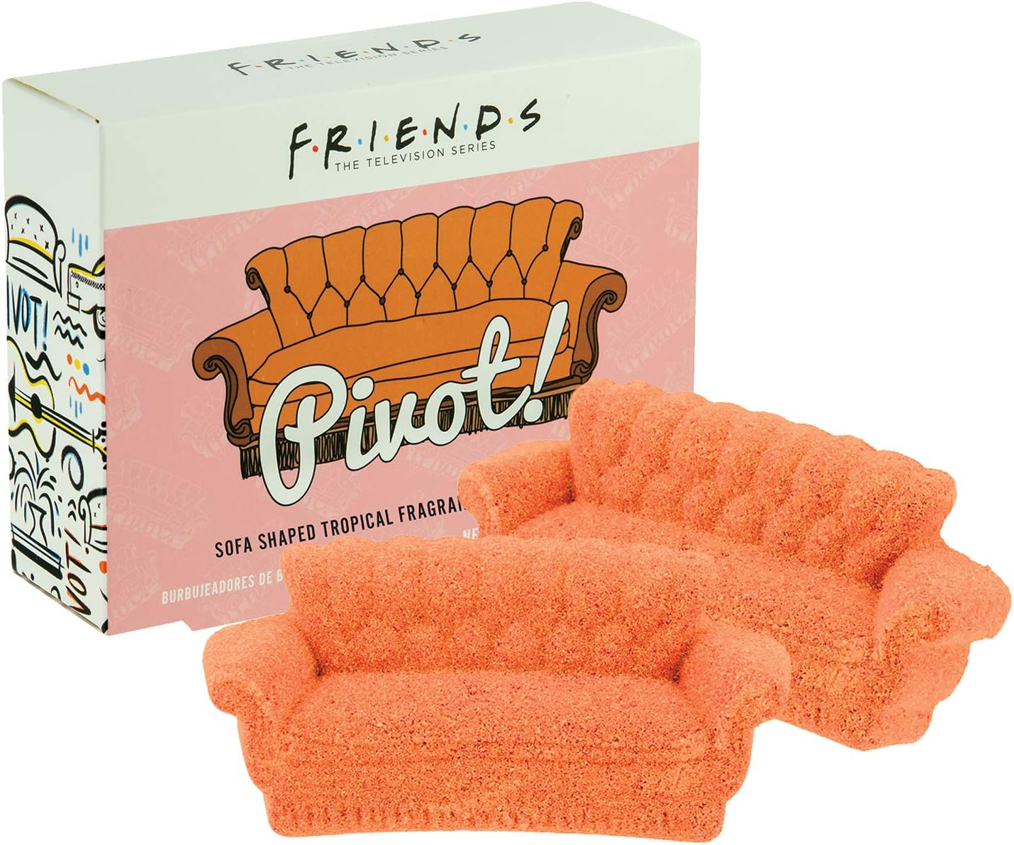 Paladone FRIENDS TV Show Sofa Shaped Bath Fizzer Set - Tropical Scent- Set of Two 50G Fizzies, Pink image number 3