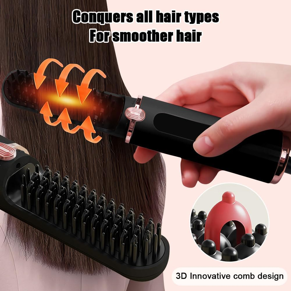 Mesen Straightening Brush, Anti-Scald Straightener, Negative Ion Hair Straightener Brush with LED Screen, 4 Levels Temperature, 150 &deg;C - 230 &deg;C, Straightening Brush for on the Go for Hair and Styling image number 1