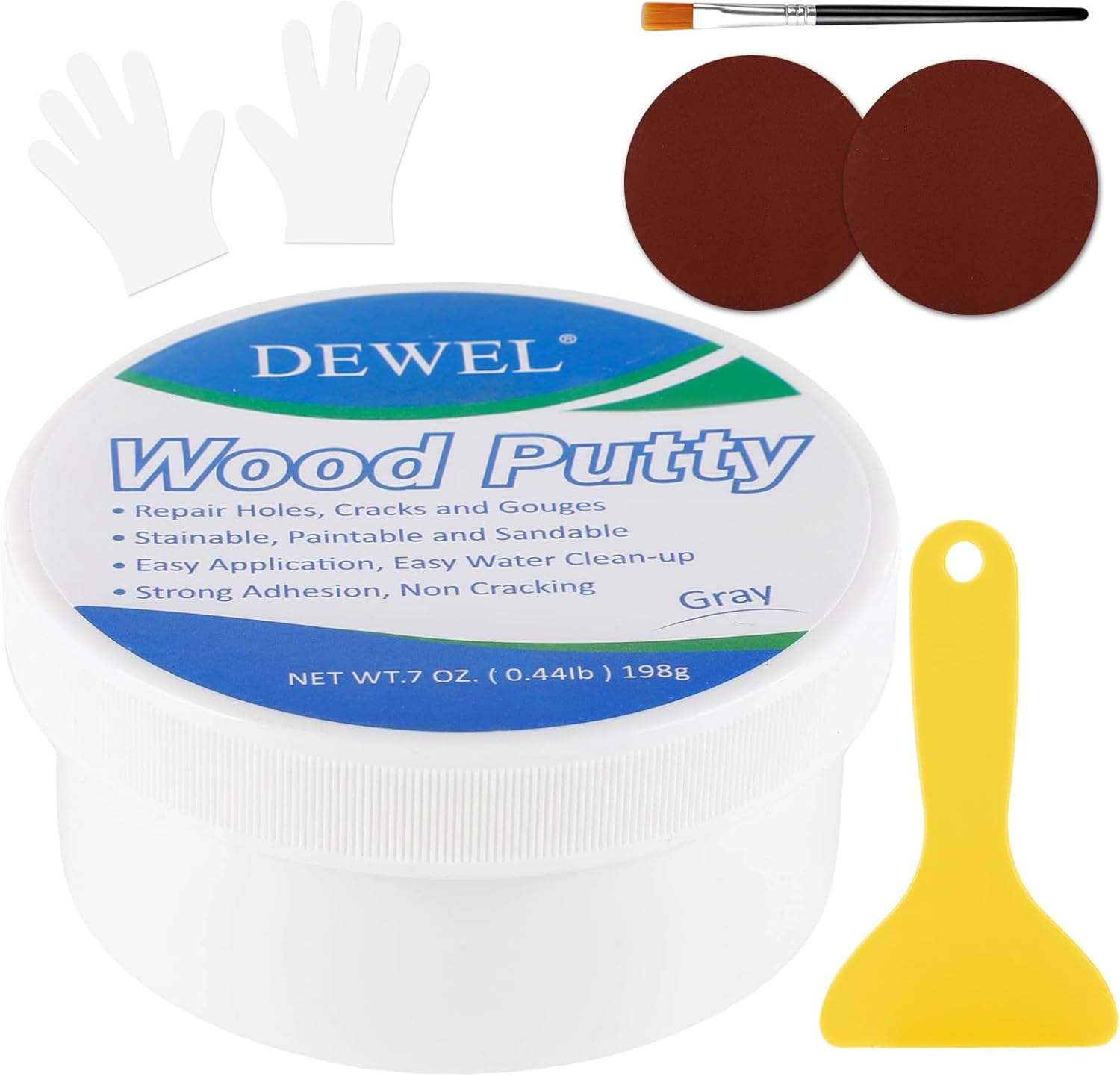 DEWEL Wood Putty, White Wood Filler, New Upgrade Putty Filler Paintable, Stainable, Sandable, Furniture Repair Kit Quickly Restore Hole, Floor, Door