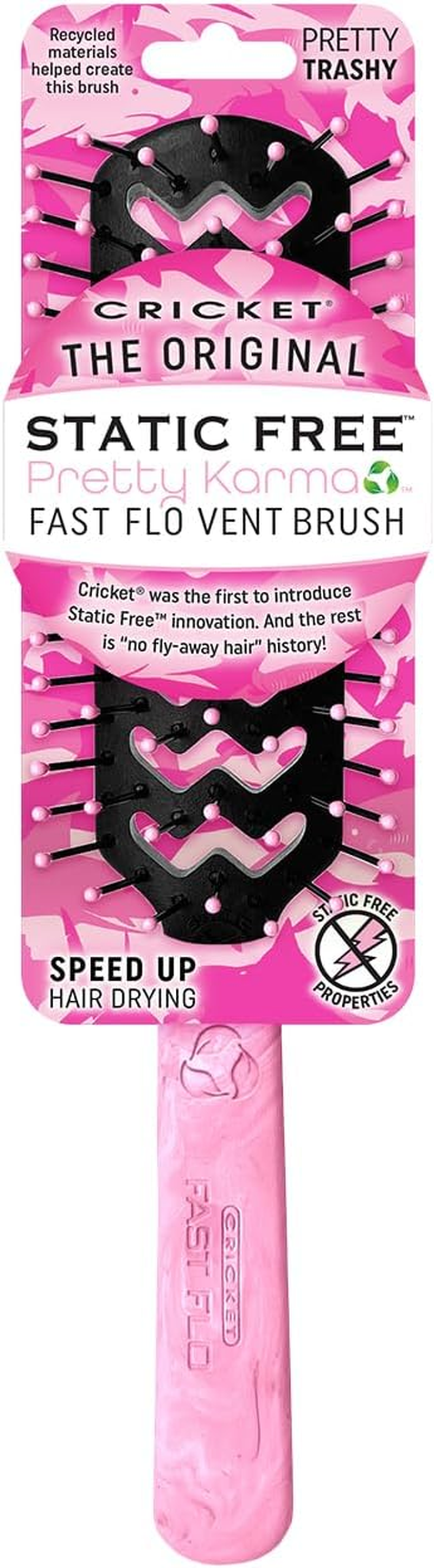 Cricket Static Free Fast Flo Pretty Karma Vent Hair Brush for Blow Drying, Styling and Detangling for All Hair Types, Eco Friendly, Recycled Materials, Pretty Trashy - Pink image number 1