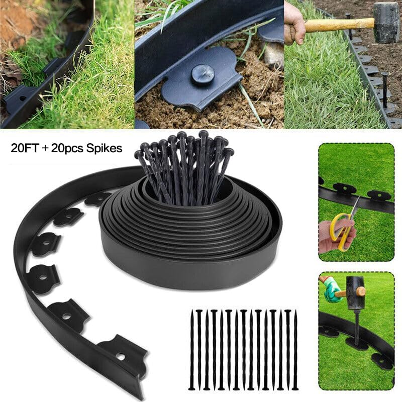 HOT Seal 2 Inch Tall Garden Landscape Edging Kit 20 FT, Bonus 20Pcs Spiral Spikes, Black Plastic Lawn Edging for Landscaping, Lawn, Yard, Flower Gardens Border - Black 60 Ft image number 6