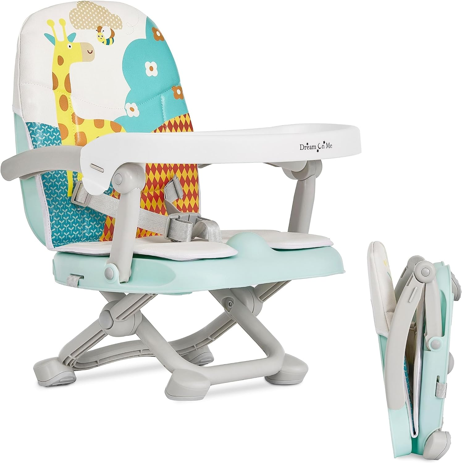 Dream on Me Munch N Go Booster Seat for Dining Table, Lightweight Compact Fold Travel Booster Seat, 3-In-1 Convertible, Four Level Height Adjustment and Easy Tray Removal