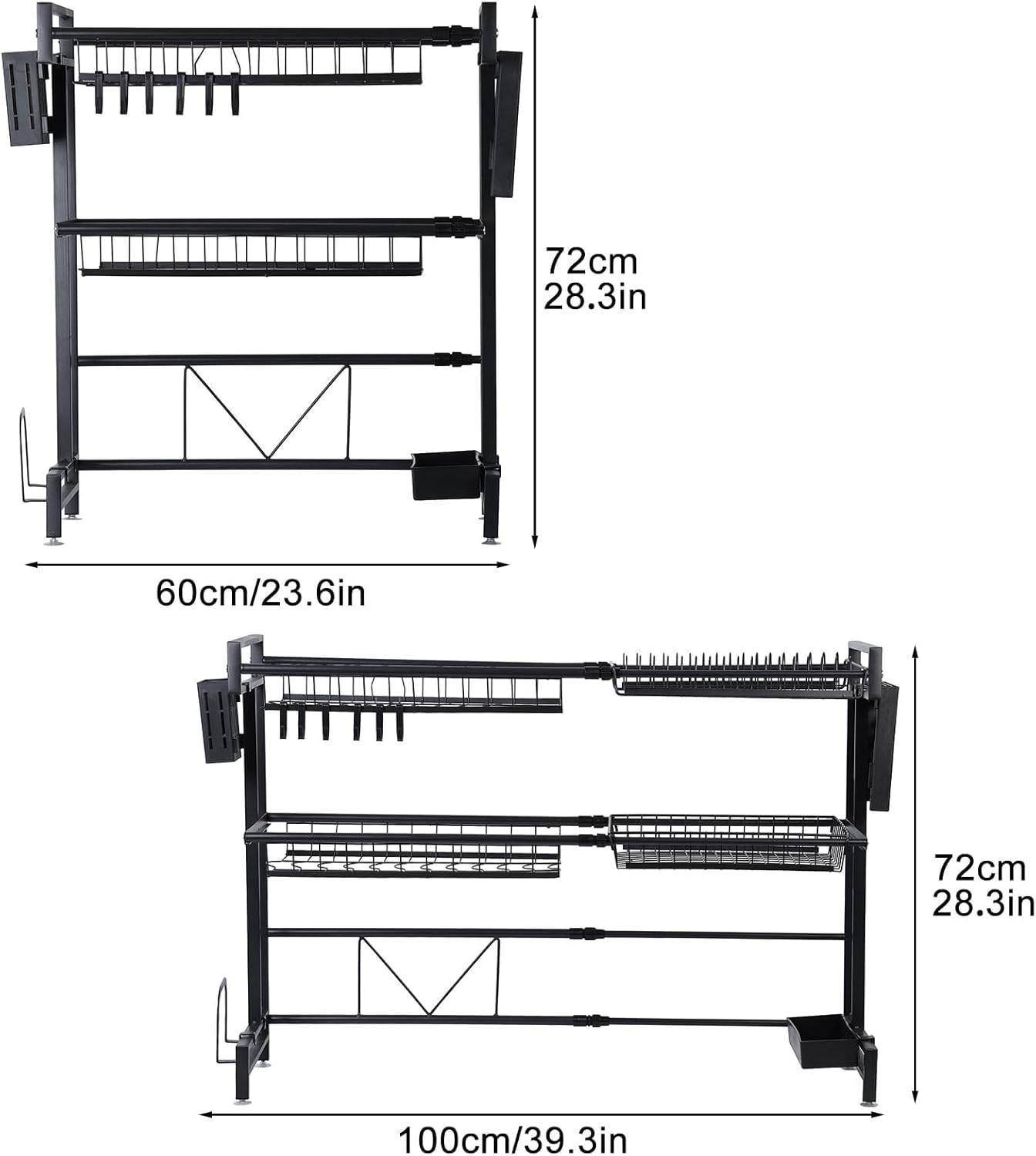 Over the Sink Dish Drying Rack, Telescopic, 2 Tier High Capacity Dish Rack, Kitchen Countertop Storage Rack, Plate Bowl Basin Double Storage Supplies image number 5