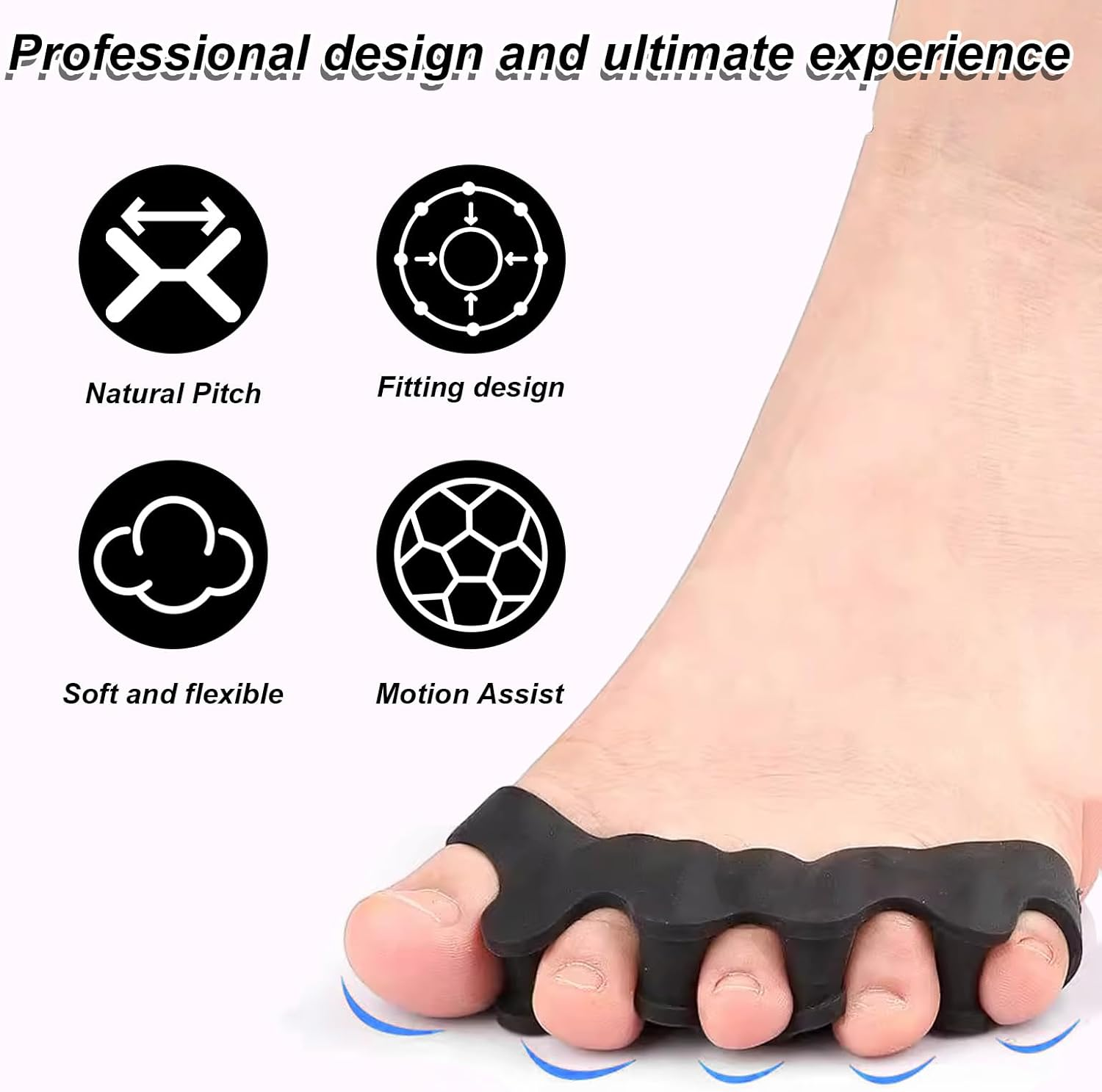 2 Pairs Soft Gel Toe Separators Bunion Corrector Toe Straightener Toe Spacers Big Toe Stretcher for Pain Relief (Black+White) image number 4