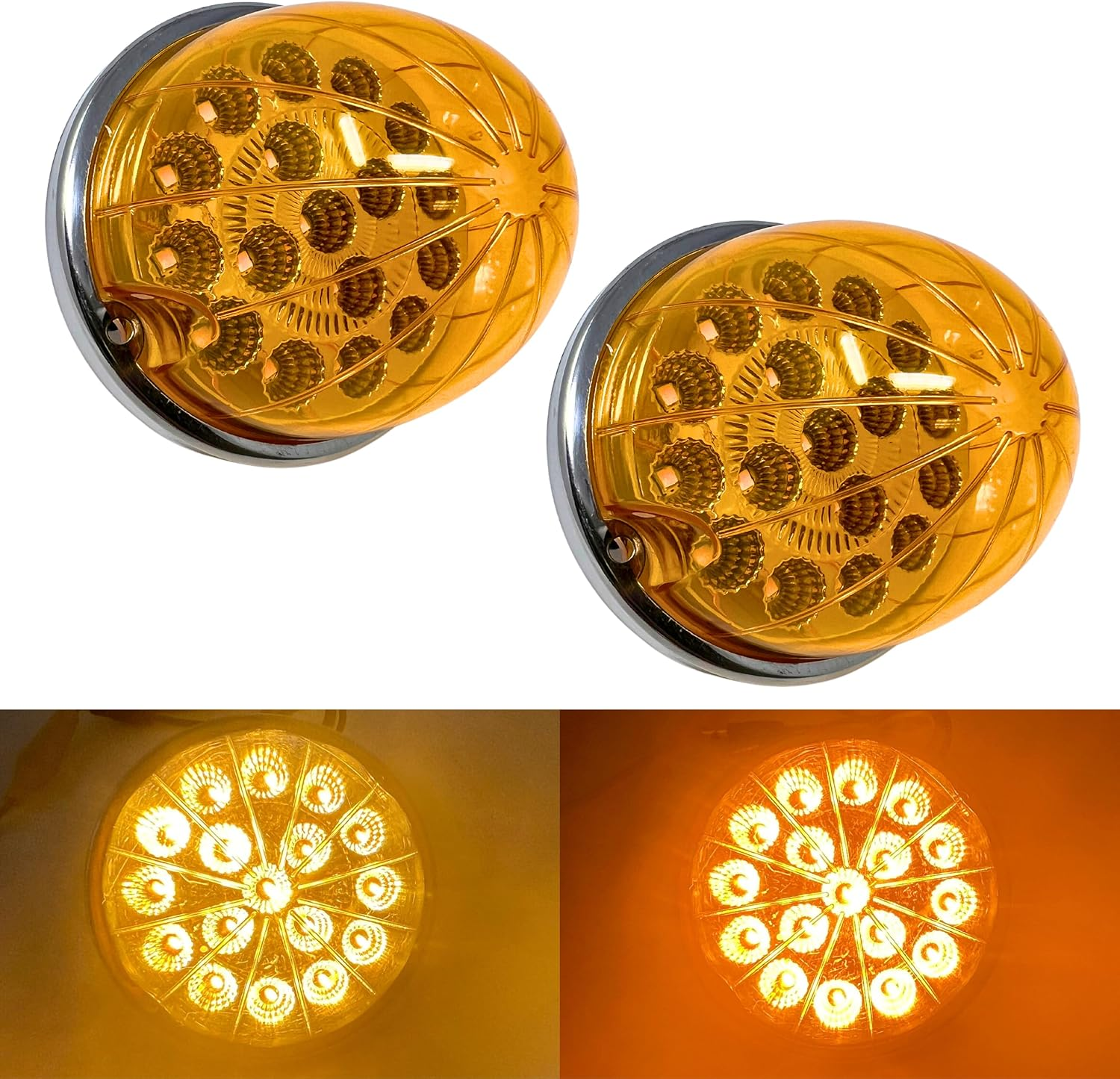 2PCS Dual Revolution White Reading Sport Marker to Red Auxiliary 17 LED Watermelon Lights Clear Lens & Stainless Steel Bezel Marker Lights for Freightliner Kenworth Peterbilt Trailer Heavy Trucks IP67